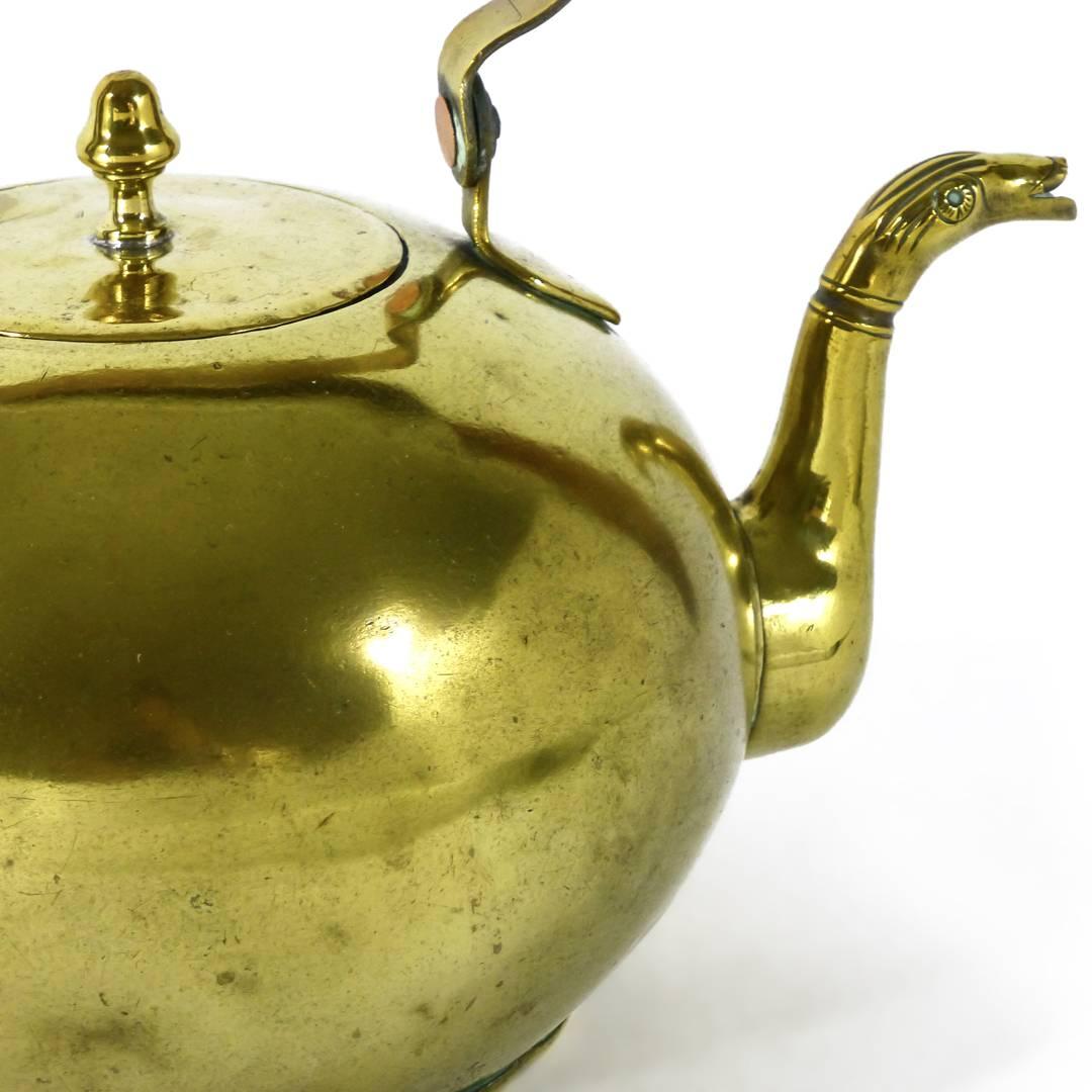 Unusual Dutch Brass Kettle with Serpent Spout, circa 1800 For Sale 1