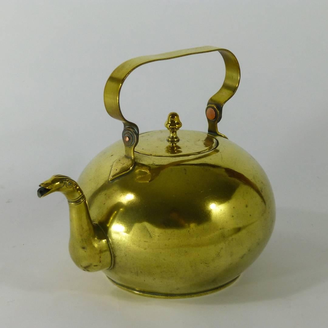 Unusual Dutch Brass Kettle with Serpent Spout, circa 1800 In Good Condition For Sale In Ambler, PA