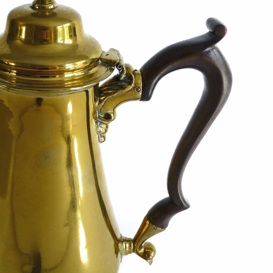 Exceptional Brass “Silver Form” English Coffee Pot with Pseudo Marks, 1755 For Sale 2