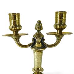 French Two-Arm Engraved Brass Candlestick, circa 1700