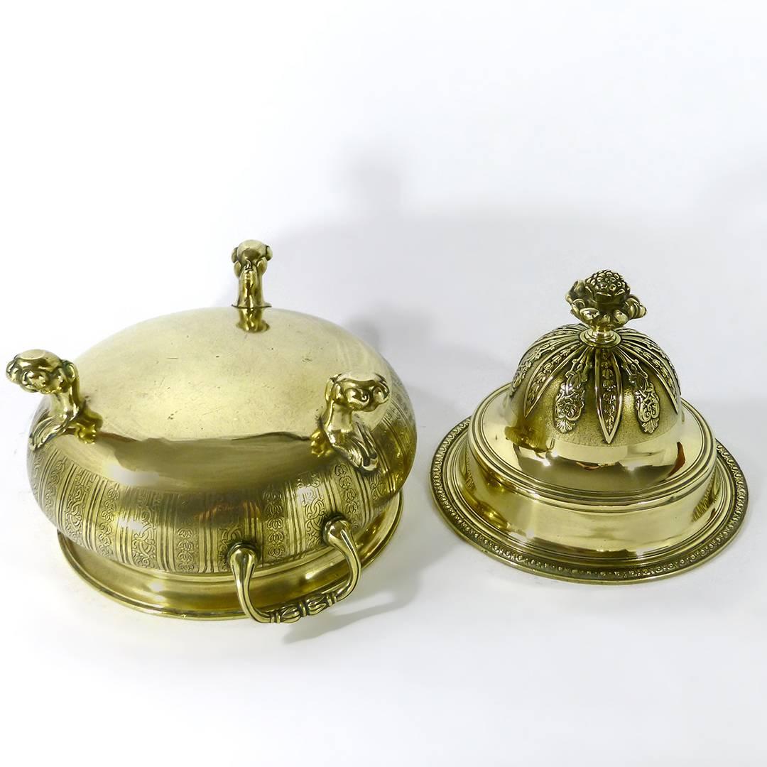 Early 18th Century Important French Huguenot Cast Brass Silver Form Tureen, circa 1720