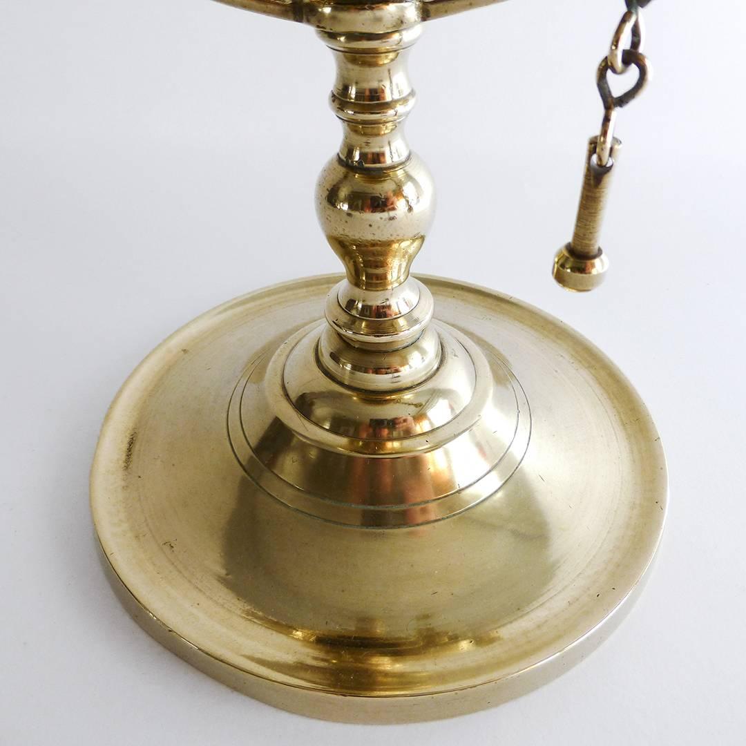 Victorian English Brass Tavern Stick with Bell and Chain, circa 1890