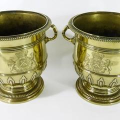 Pair of Brass Silver Form Huguenot Wine Buckets, circa 1710