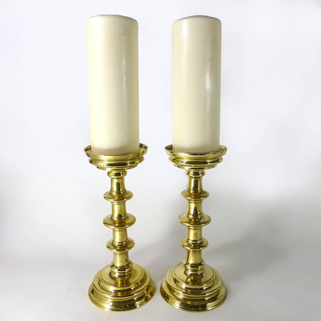 18th Century and Earlier Pair of Gothic Nuremberg Brass Pricket Candlesticks, circa 1500 For Sale