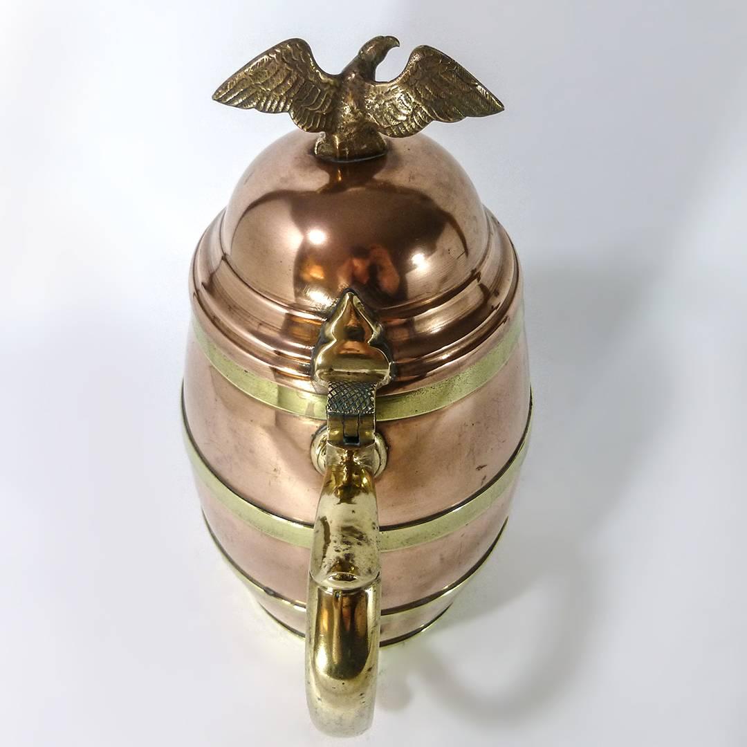 Late 19th Century Fine Large American Copper and Brass Tankard with Eagle Finial, circa 1880