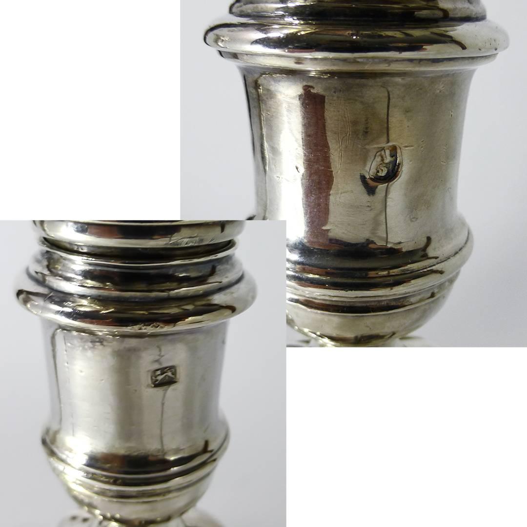 British Pair of English Silver Candlesticks, London, 1738 For Sale
