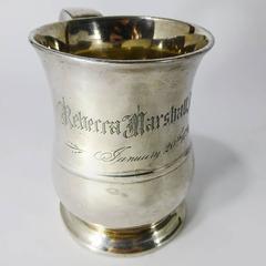 Rare Silvered Pint Capacity American Pewter Mug, Engraved, 1791