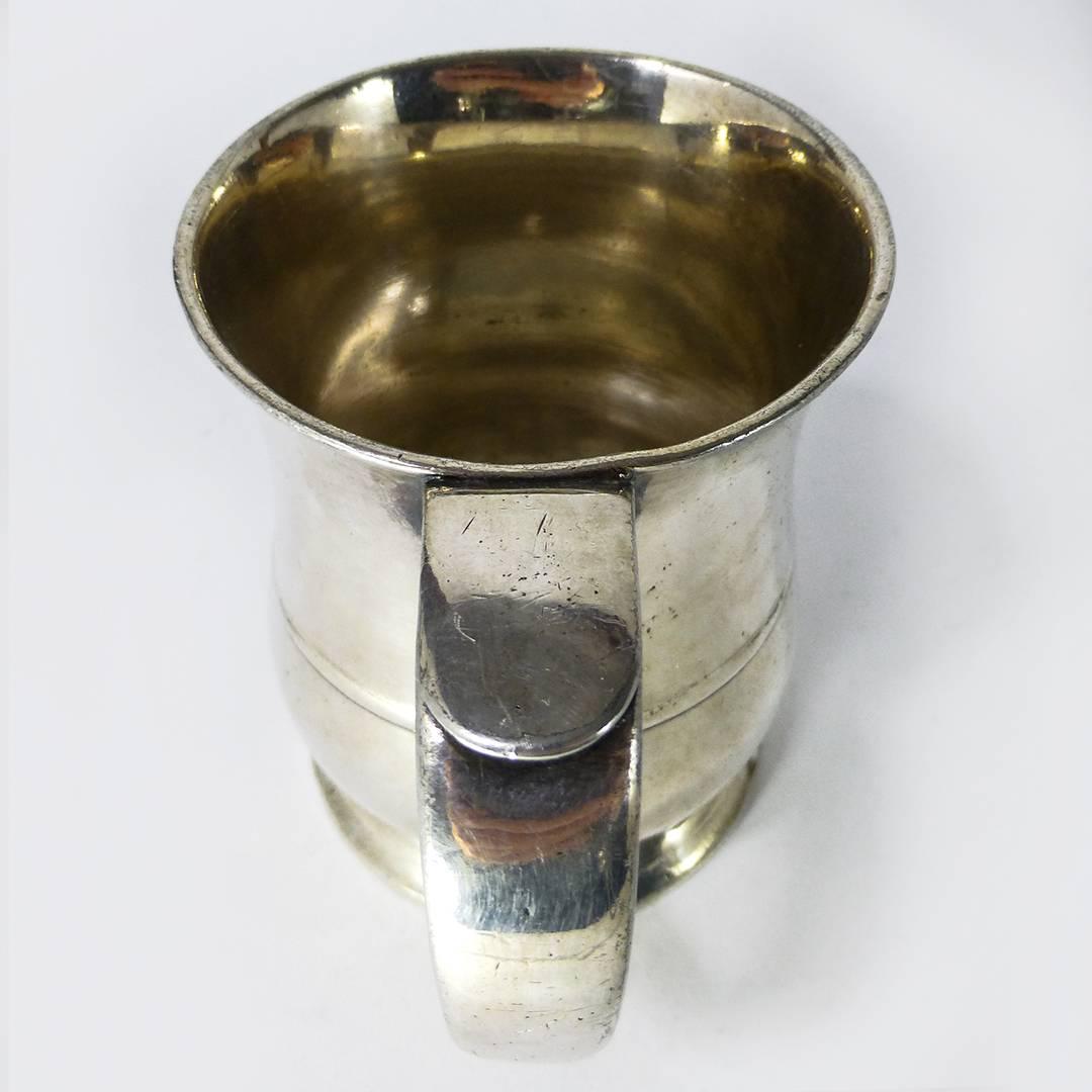 Late 18th Century Rare Silvered Pint Capacity American Pewter Mug, Engraved, 1791 For Sale