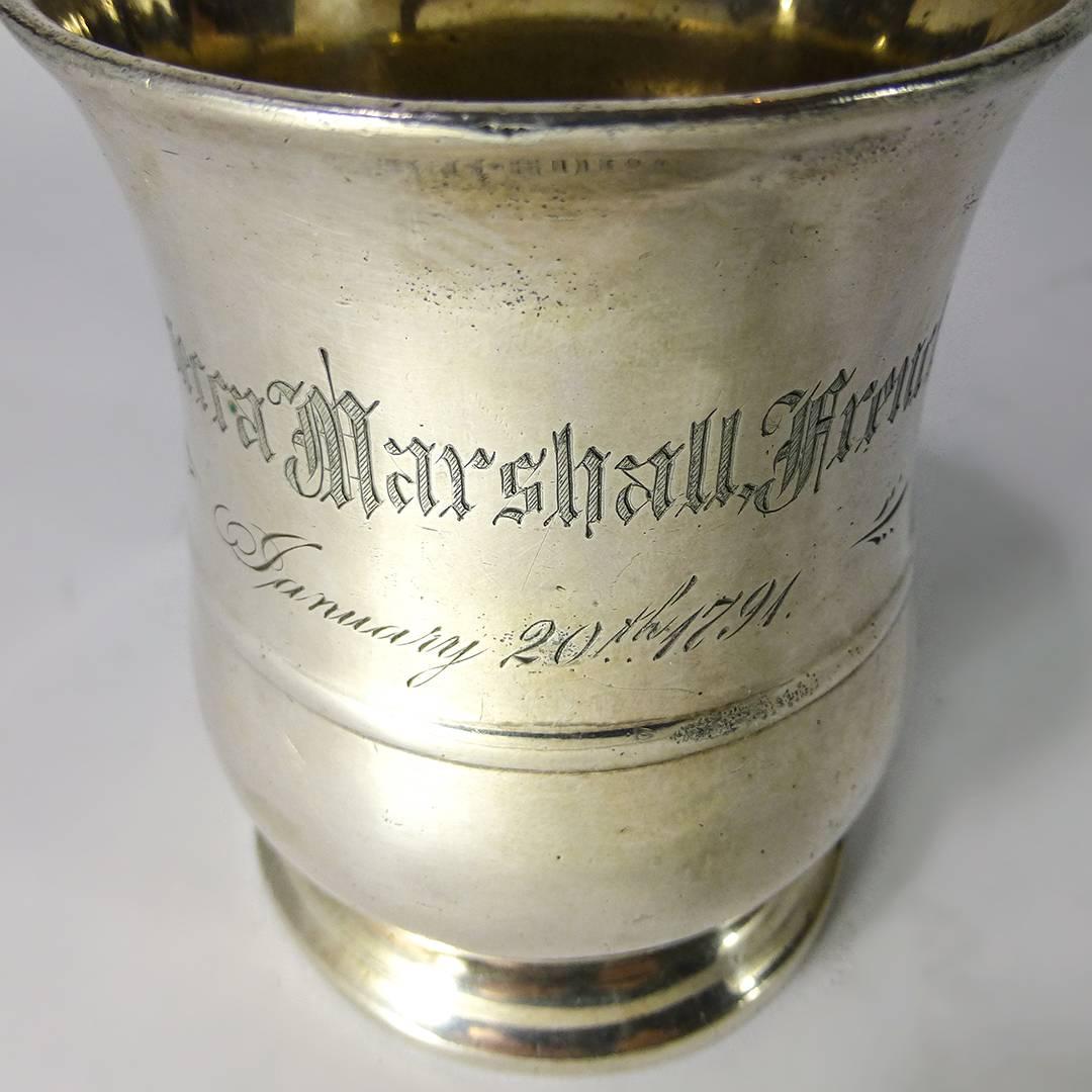 Rare Silvered Pint Capacity American Pewter Mug, Engraved, 1791 For Sale 1