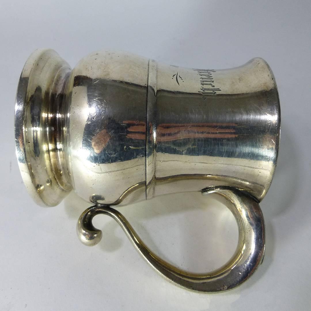 Rare Silvered Pint Capacity American Pewter Mug, Engraved, 1791 For Sale 6