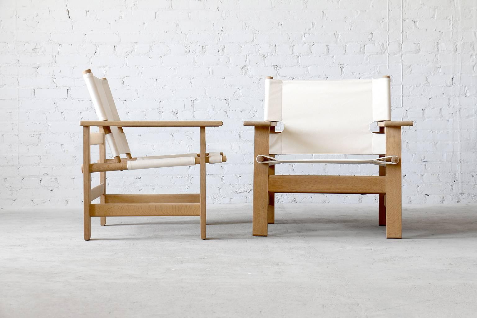 Scandinavian Modern Børge Mogensen #2231 Fredericia Oak Canvas Easy Chairs Danish Modern Vintage