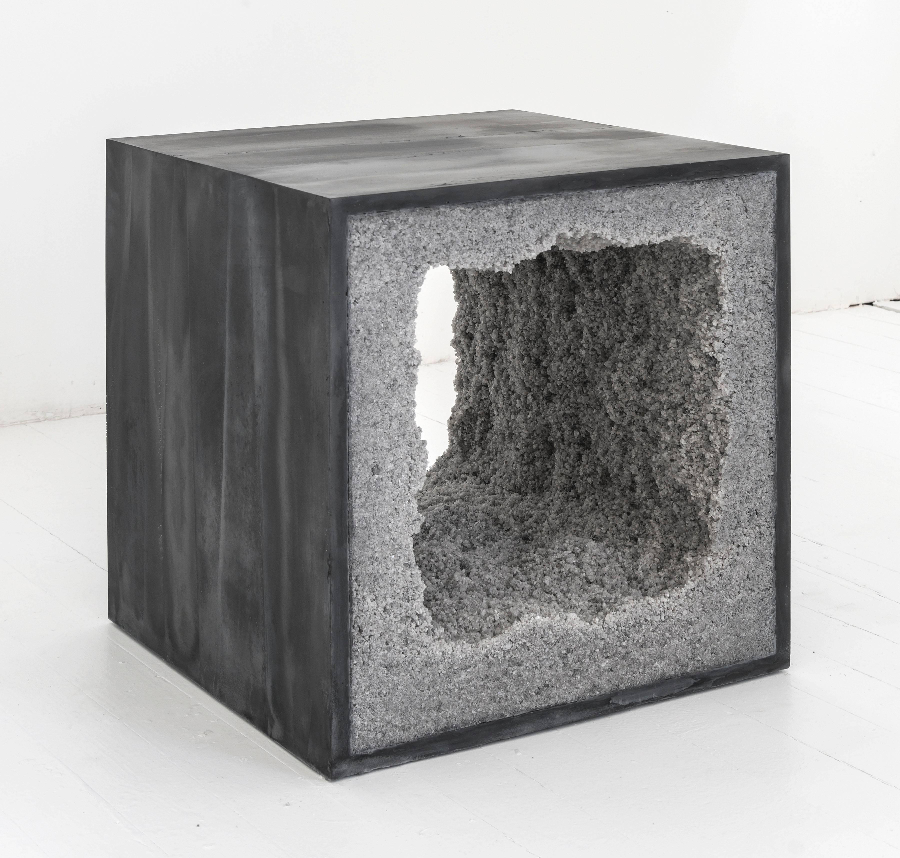 Modern Black Cement and Rock Salt Table by Fernando Mastrangelo For Sale