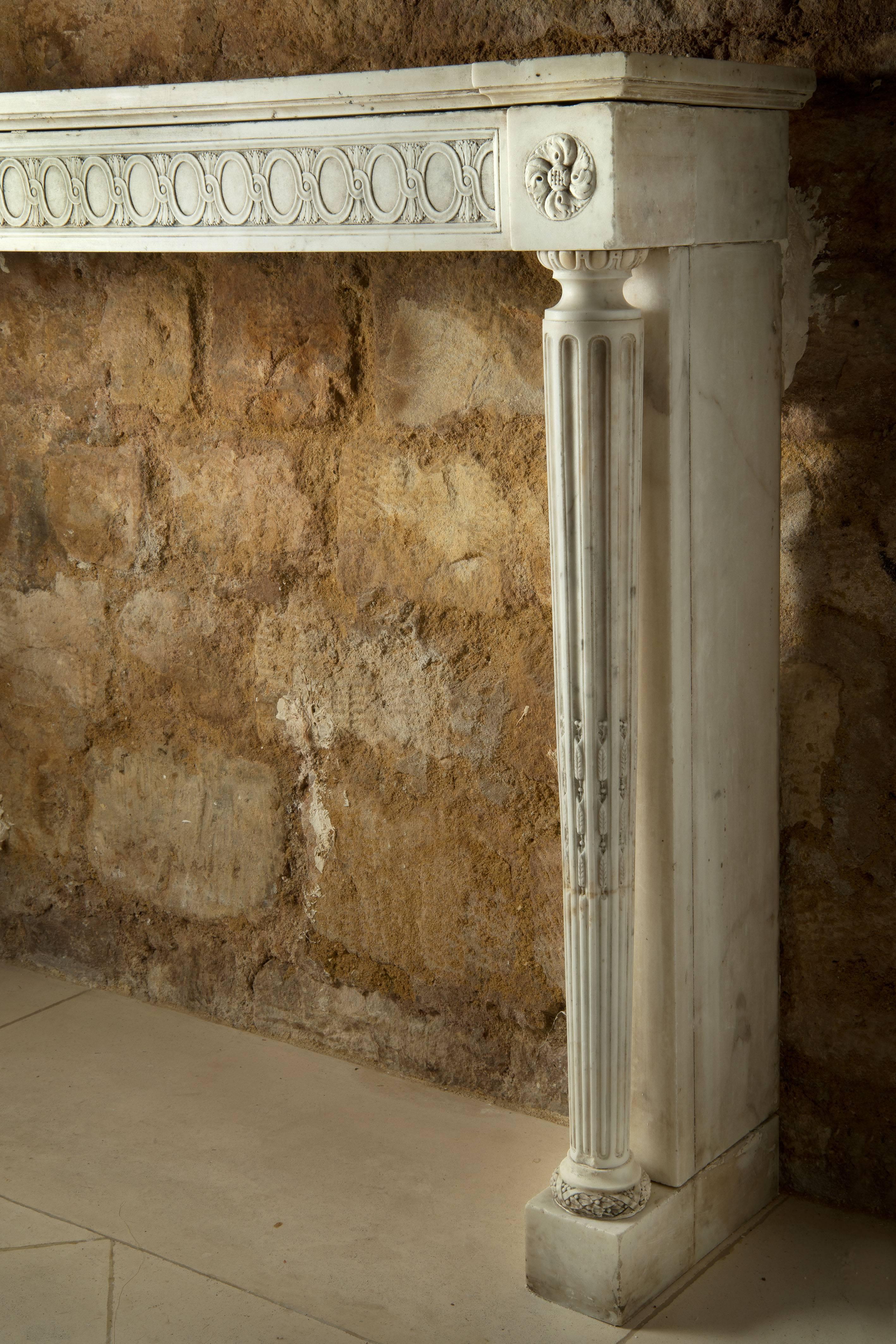 French Fireplace in White Marble Louis XIV Period, 18th Century