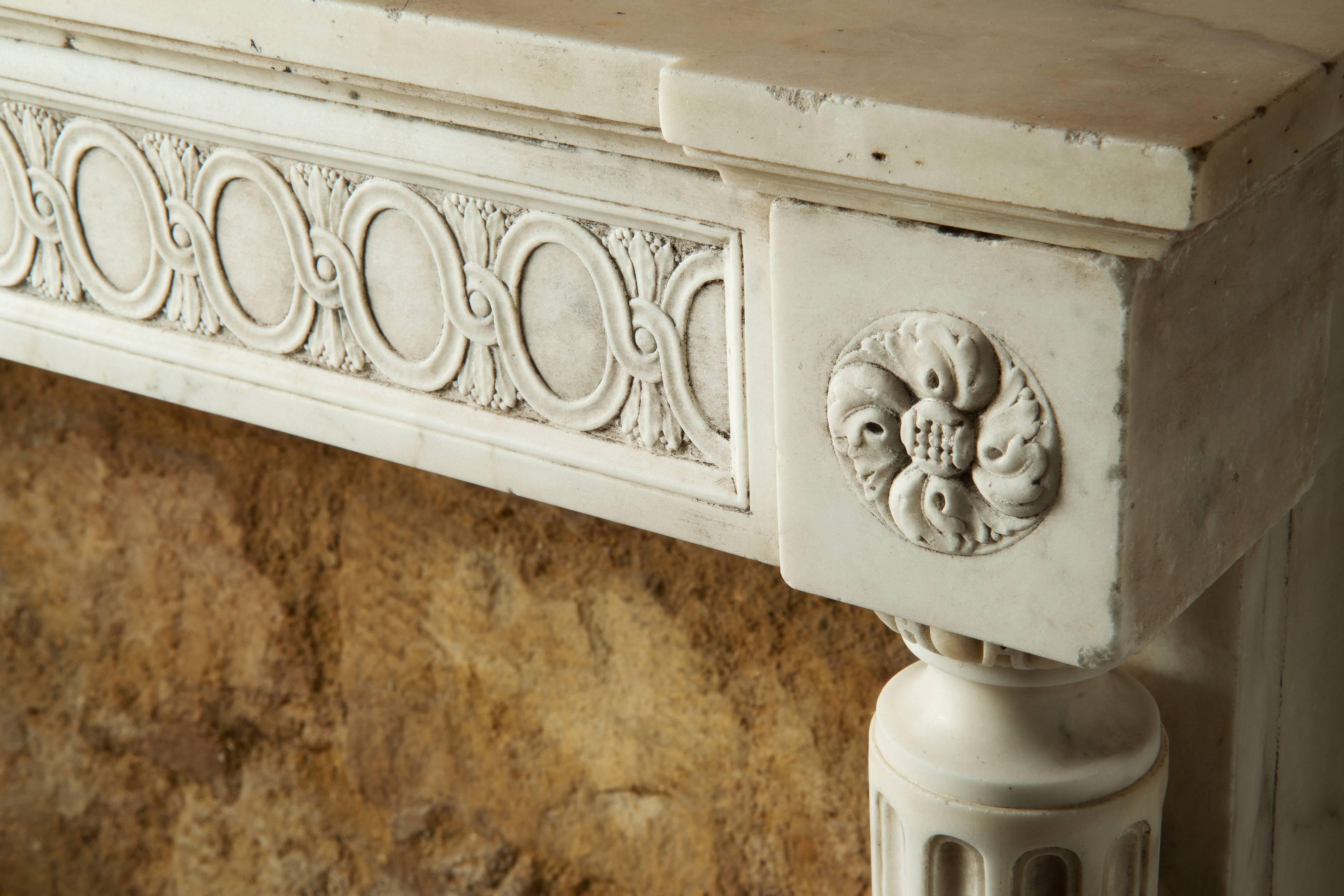 Carved Fireplace in White Marble Louis XIV Period, 18th Century