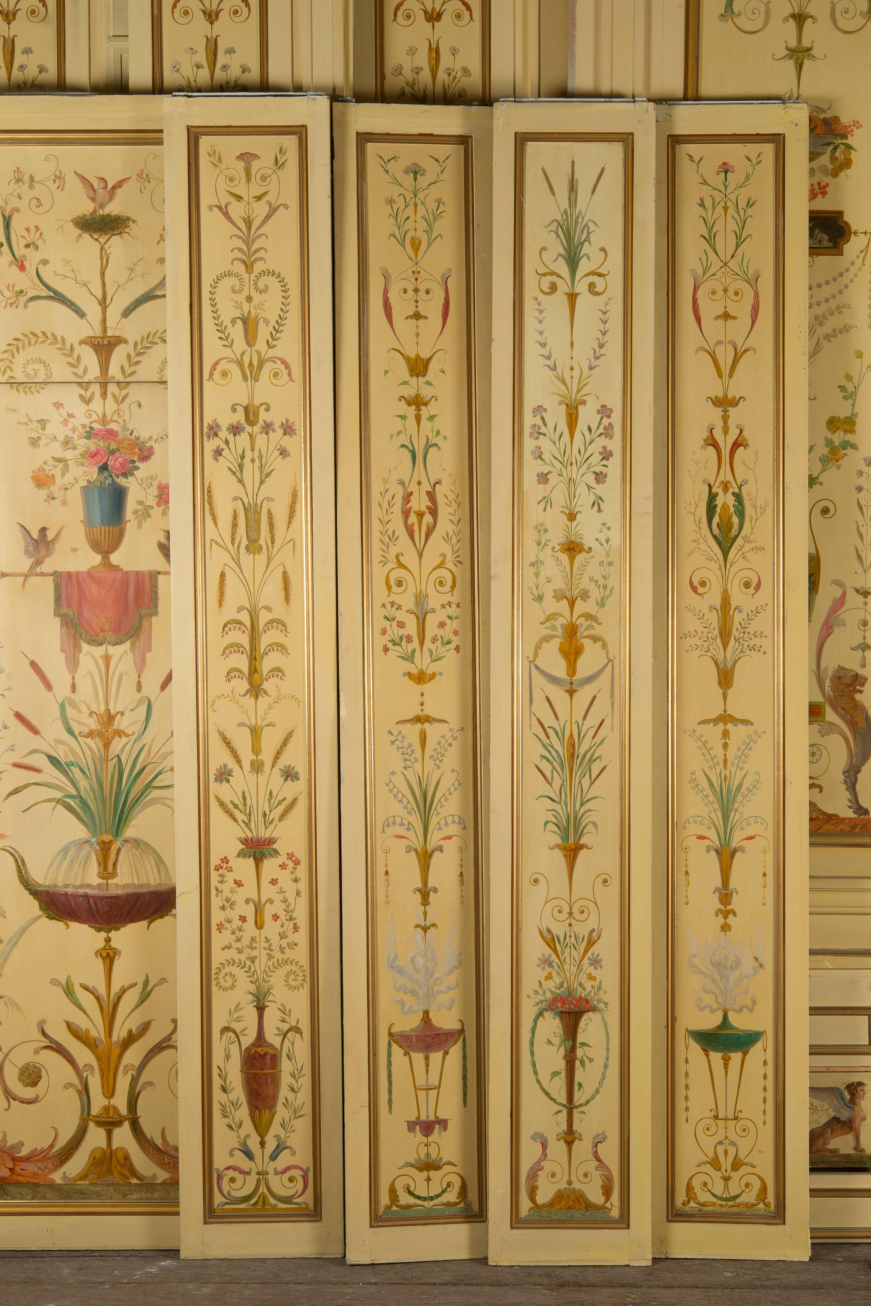 A set of beautiful painted yellow panels with arabesque design. 
This 