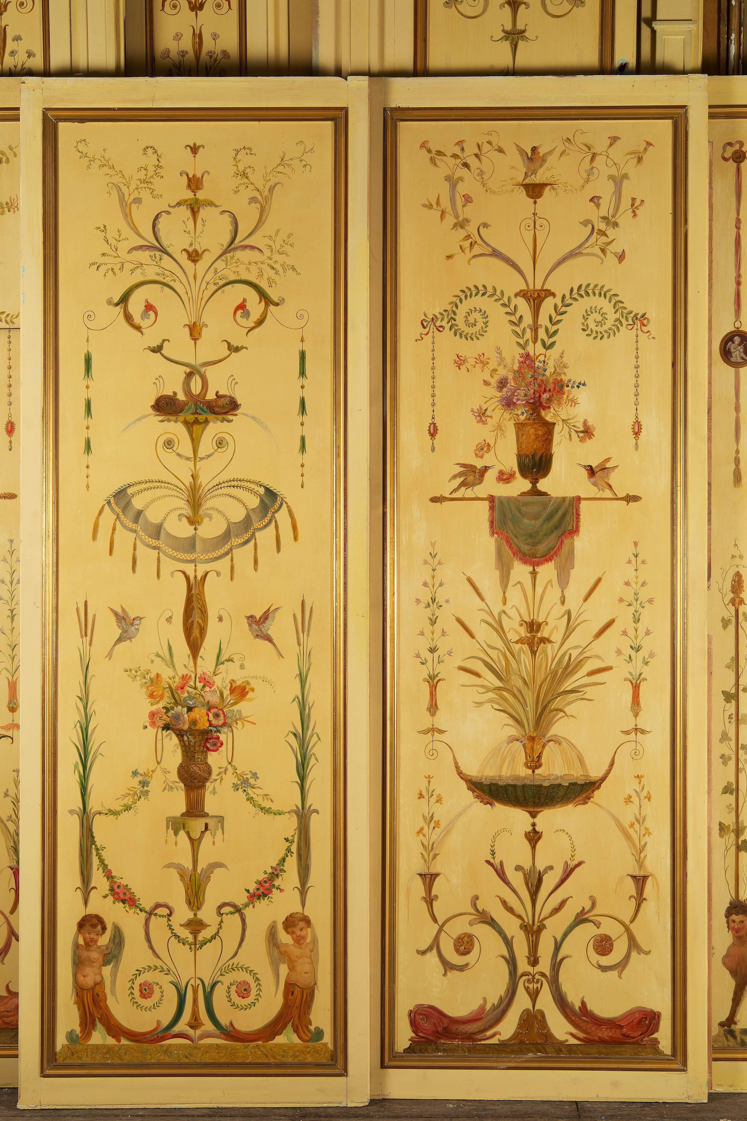Empire Louis XVI Style Painted Panels, 19th and 20th Century For Sale
