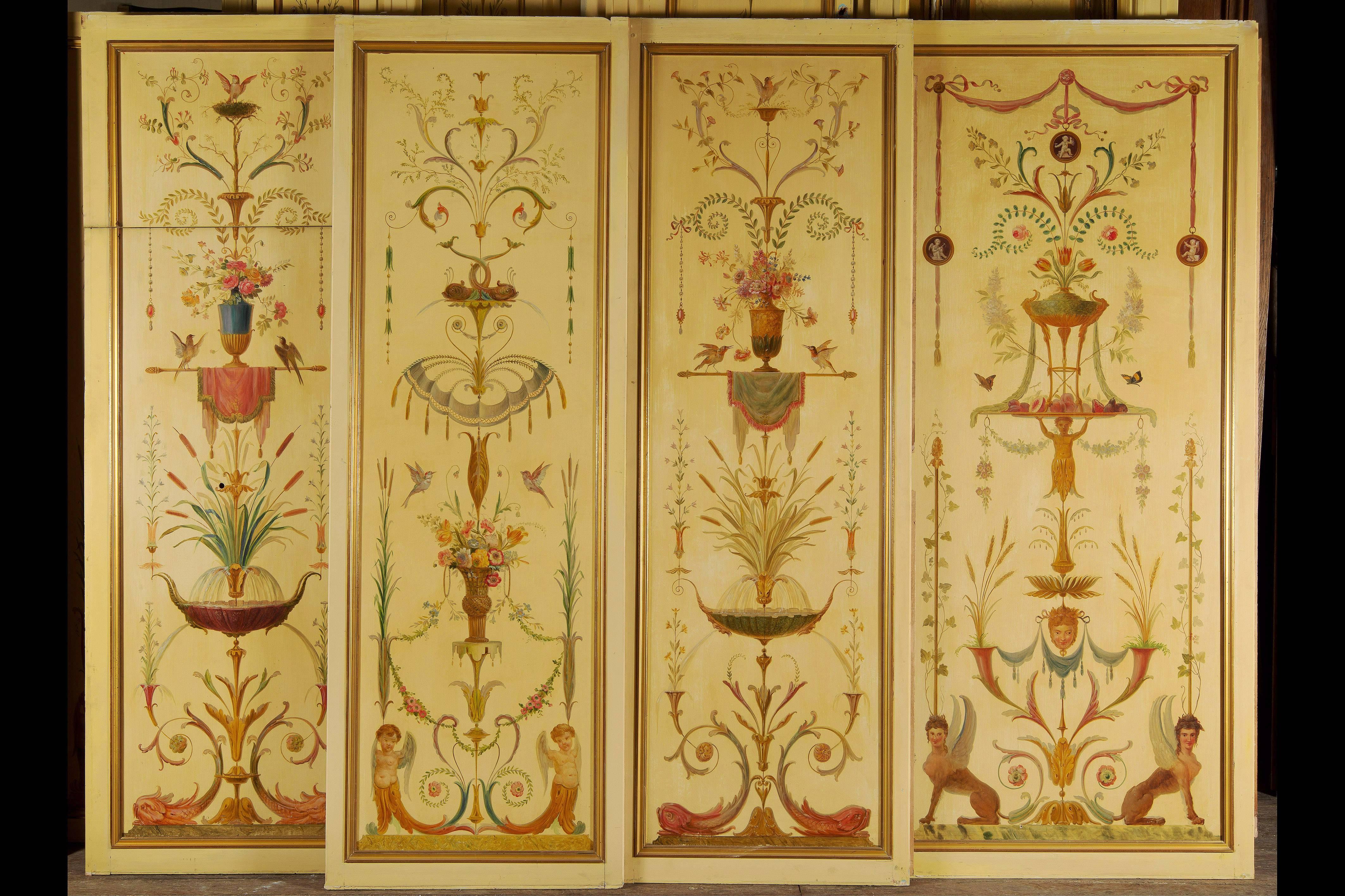European Louis XVI Style Painted Panels, 19th and 20th Century For Sale