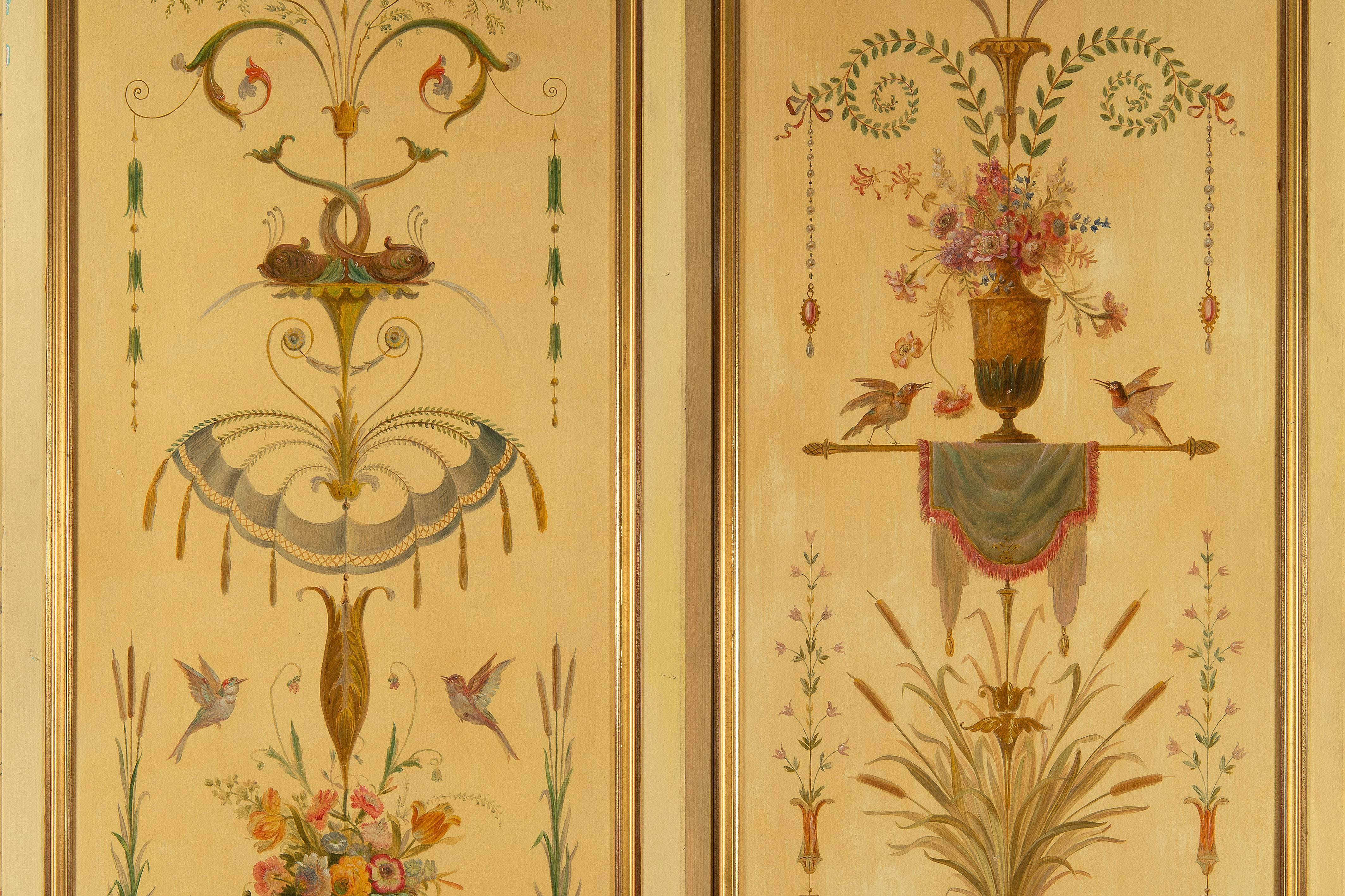 Louis XVI Style Painted Panels, 19th and 20th Century In Fair Condition For Sale In Paris, FR