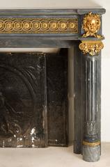 Louis XVI Style Blue Turquin Marble Fireplace with Gilded Bronze, 18th Century