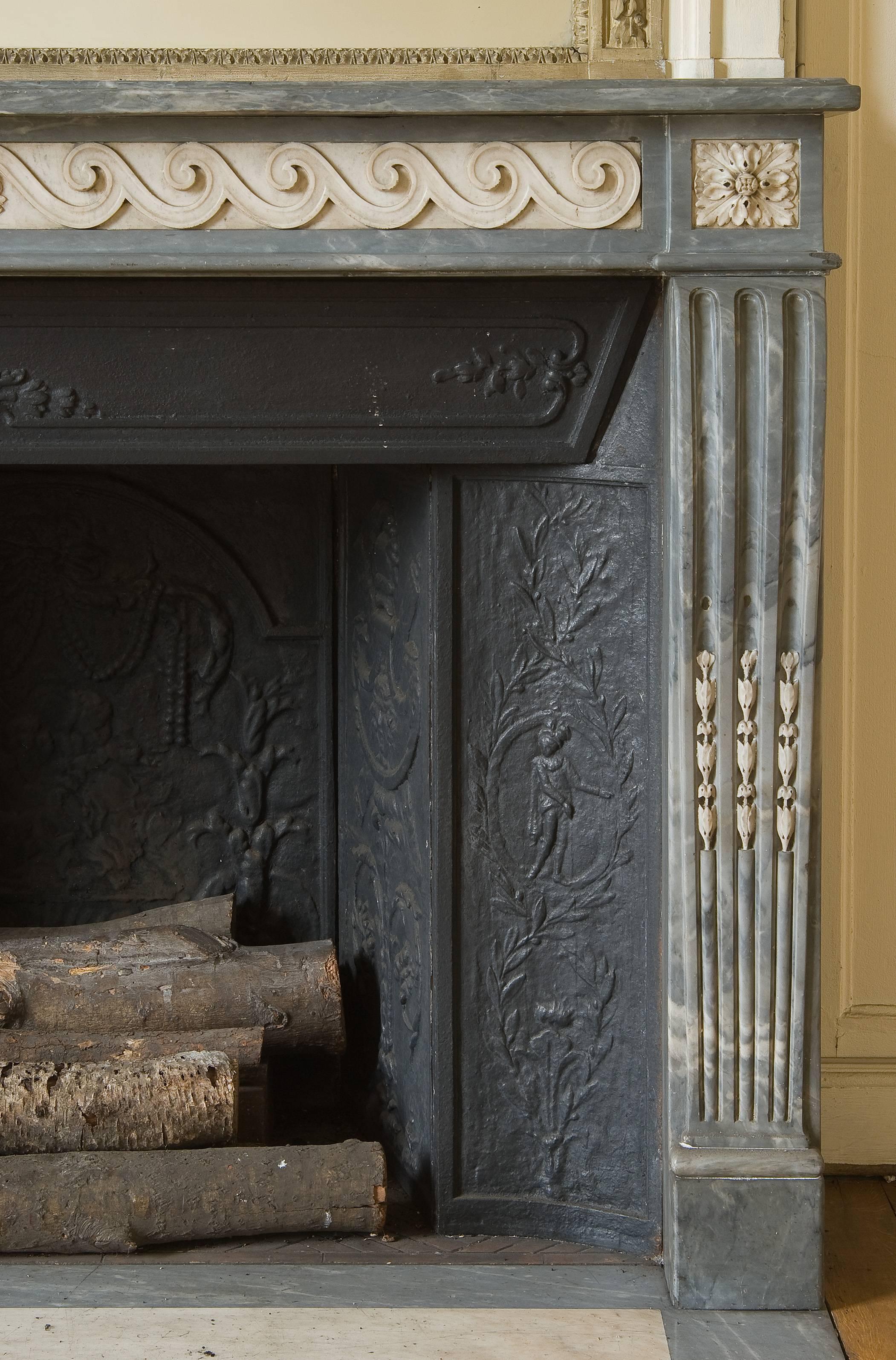French Louis XVI Period White and Blue Turquin Marble Fireplace, 18th Century
