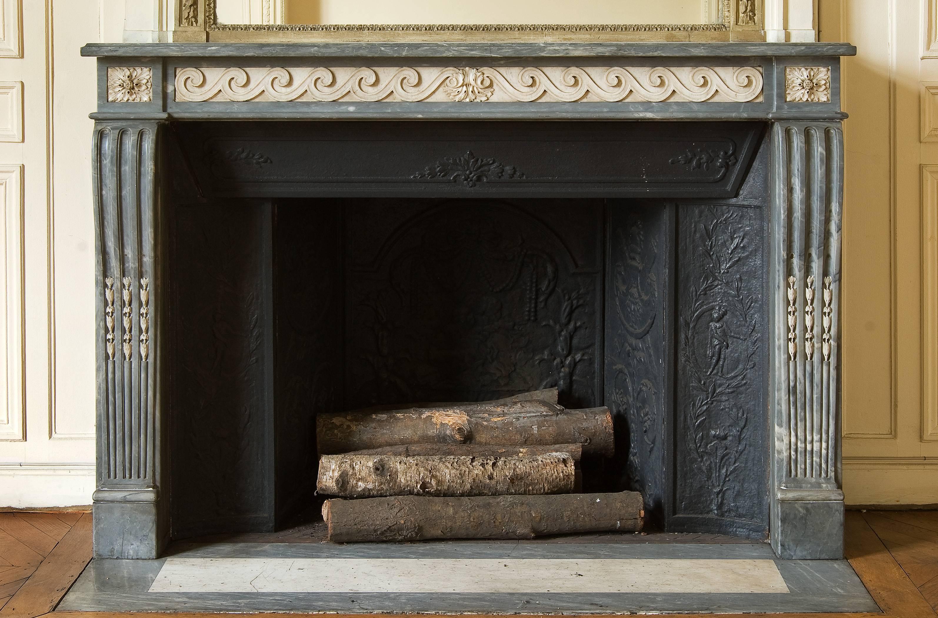 Louis XVI Period White and Blue Turquin Marble Fireplace, 18th Century In Good Condition In Paris, FR
