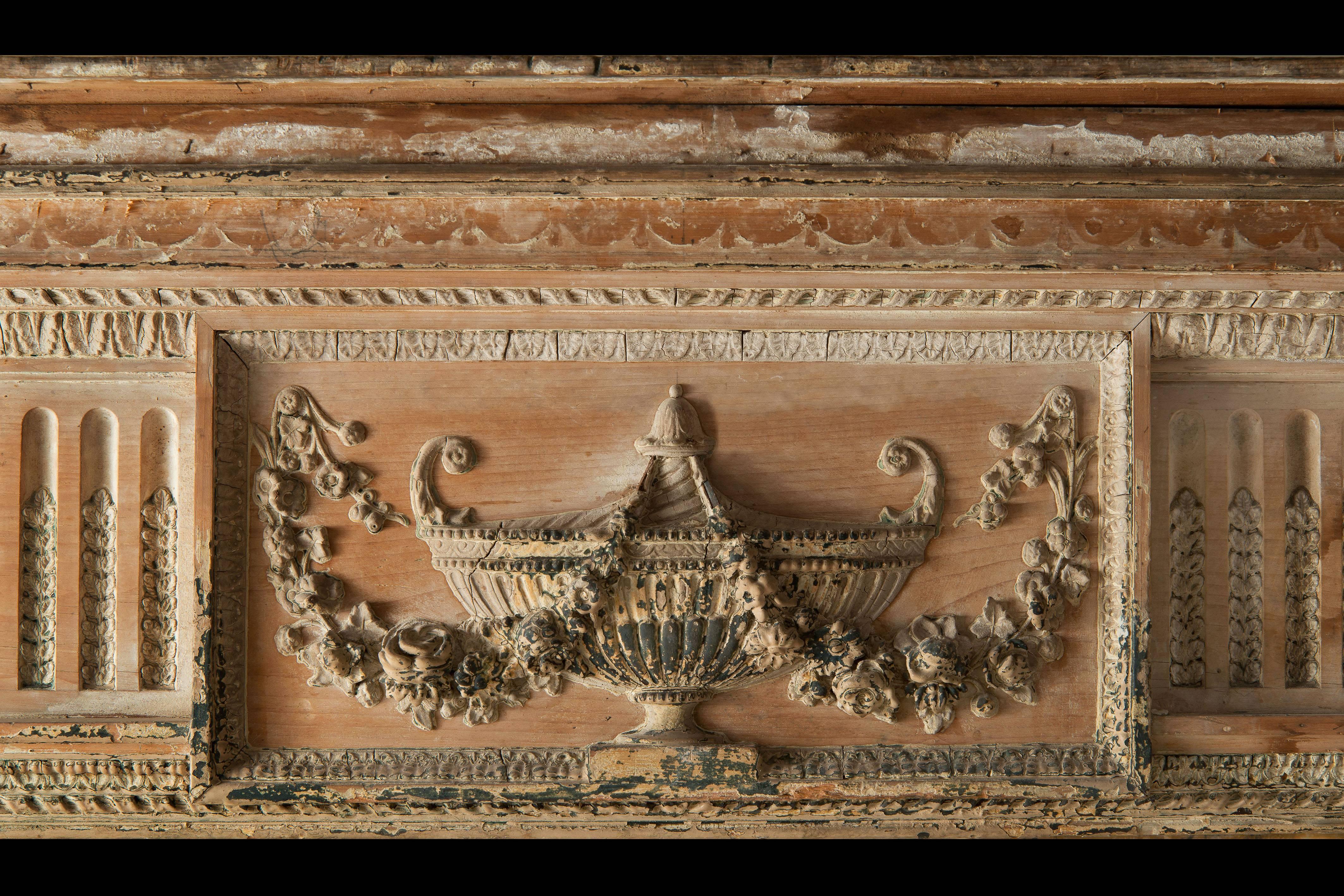 Neoclassical English Fireplace in Wood and Pitch Pin, Late 18th-Early 19th Century For Sale