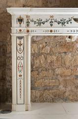 White Marble Fireplace with Pietro Bossi Scagliola Inlays, Late 18th Century