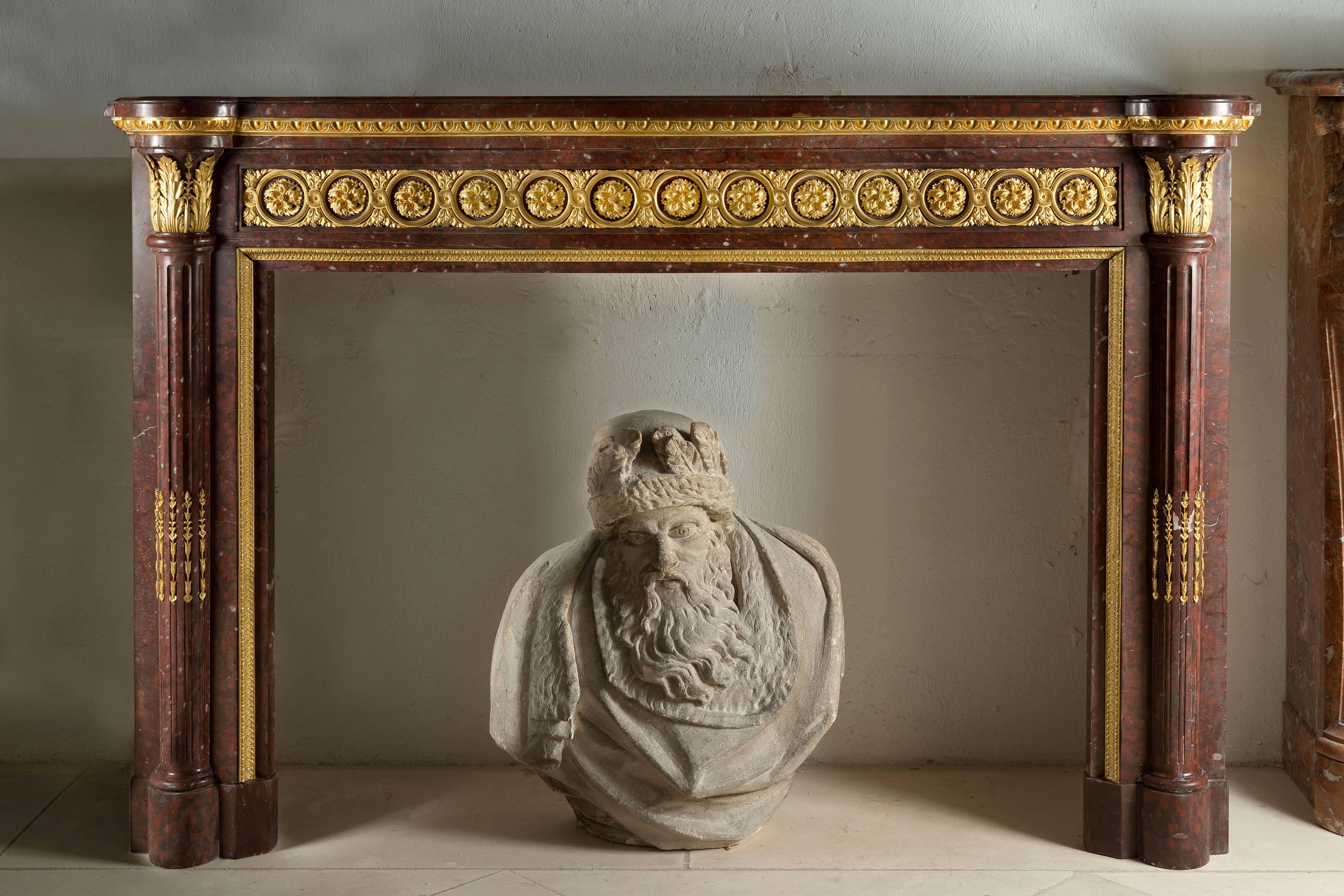 Fireplace in Red Marble Louis XVI Style, 19th Century For Sale 1
