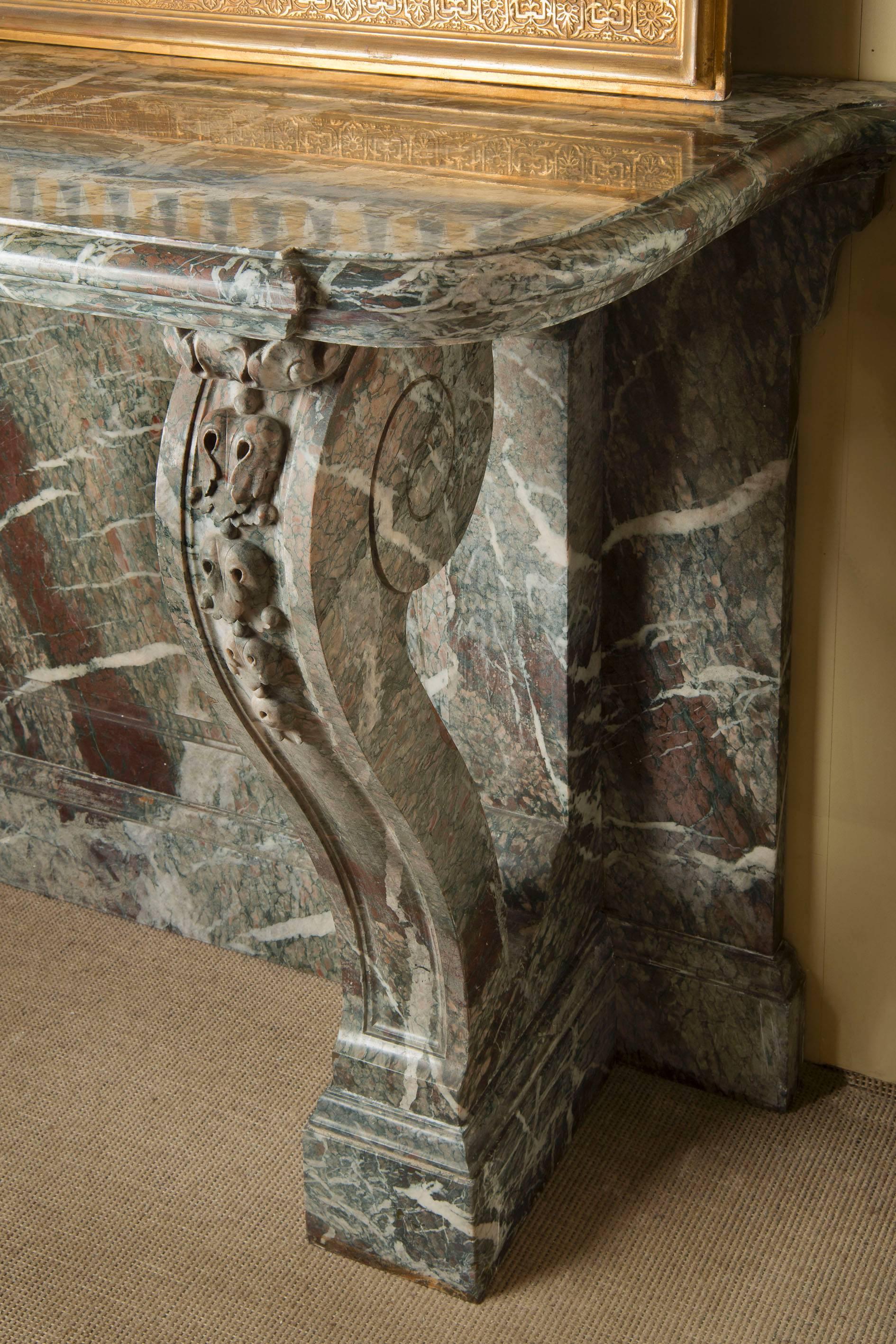 French Beautiful Console in Green Campan Marble Louis XIV Style, 19th Century For Sale