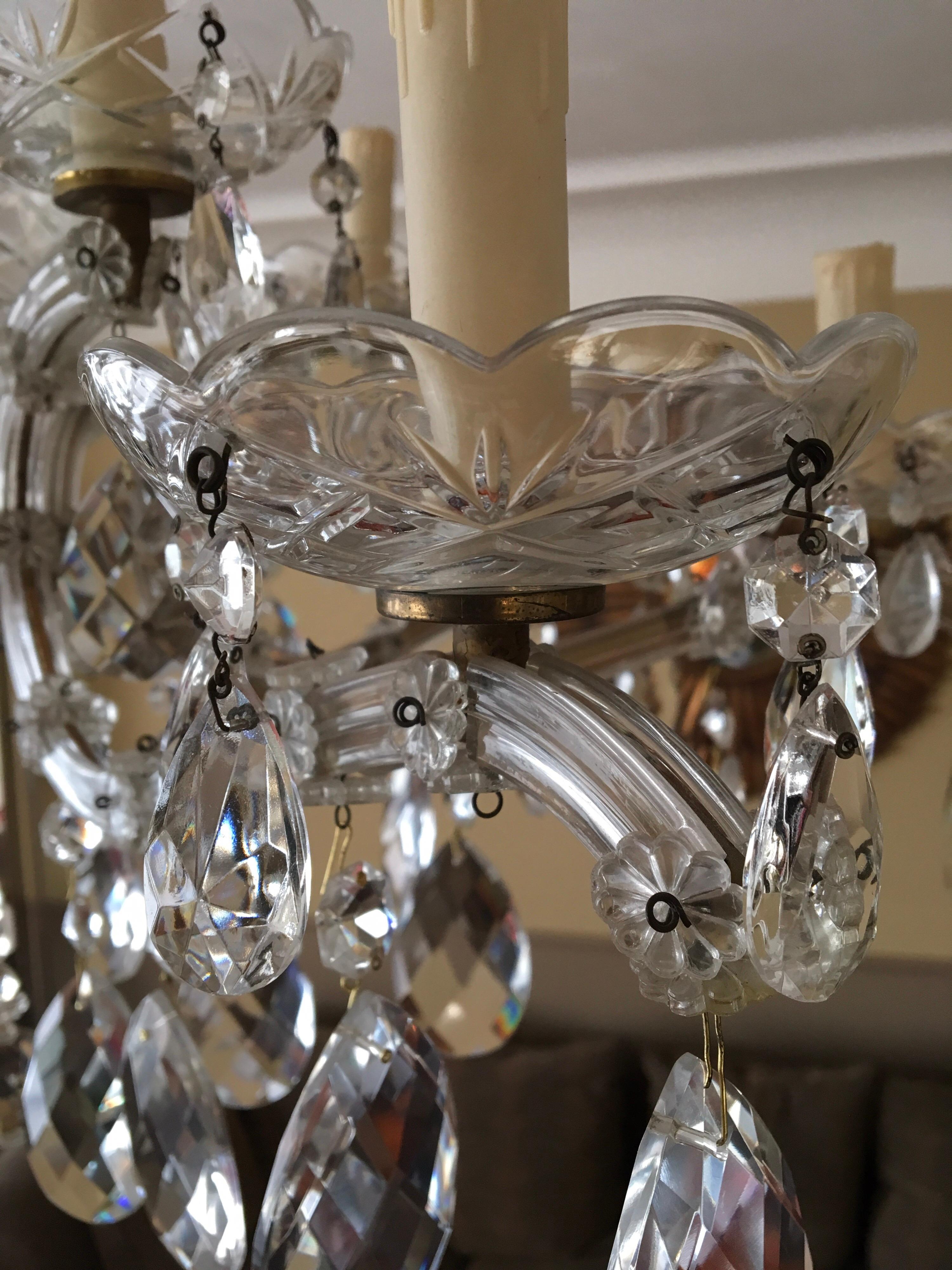 Brass Crystal Chandelier Maria Theresa Style with 12 Lights , Mid-20th Century  For Sale