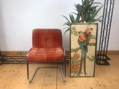 1960s Messing Framed Print on Linen with Two Ara's or Parrots in a Tree
