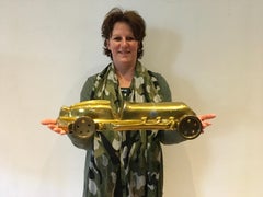 Large Racing Car Model, Polished Aluminium with Gold Finish