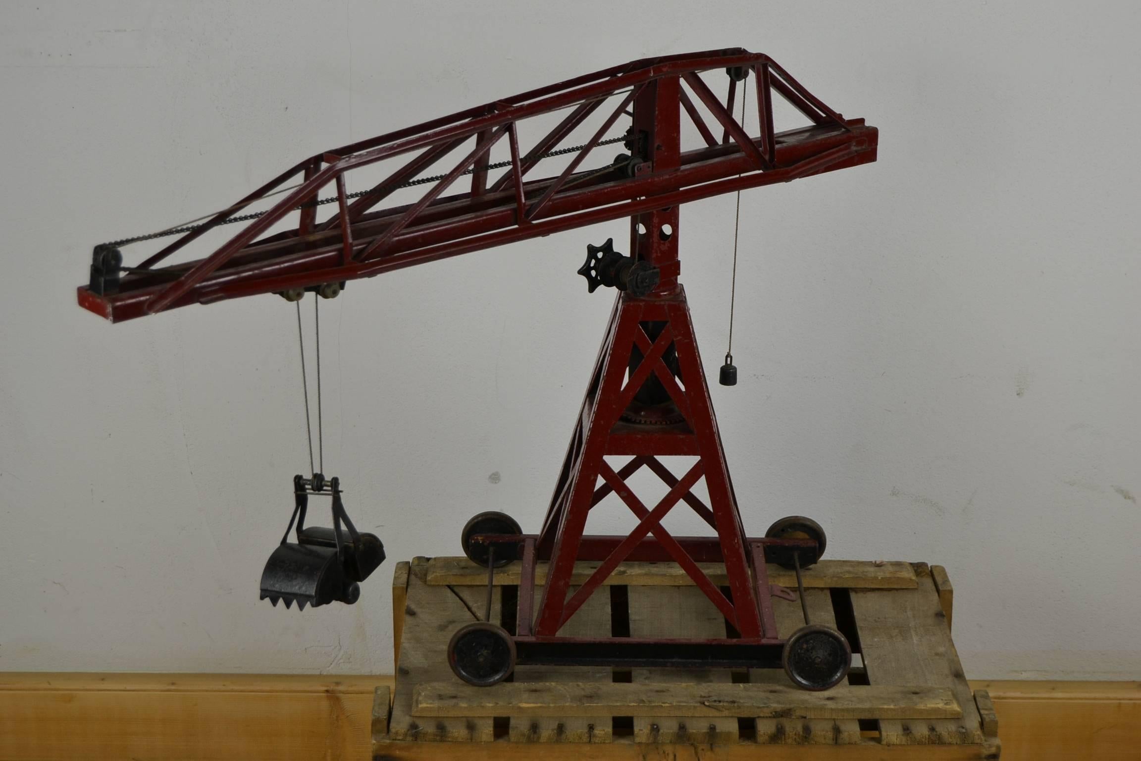Industrial 1920s Bing Toys Large Heavy Metal  Building Crane, Bing Brothers Germany 