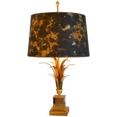 Pineapple Leaf Table Lamp, Brown and Gold Lampshade, Maison Charles Style, 1960s