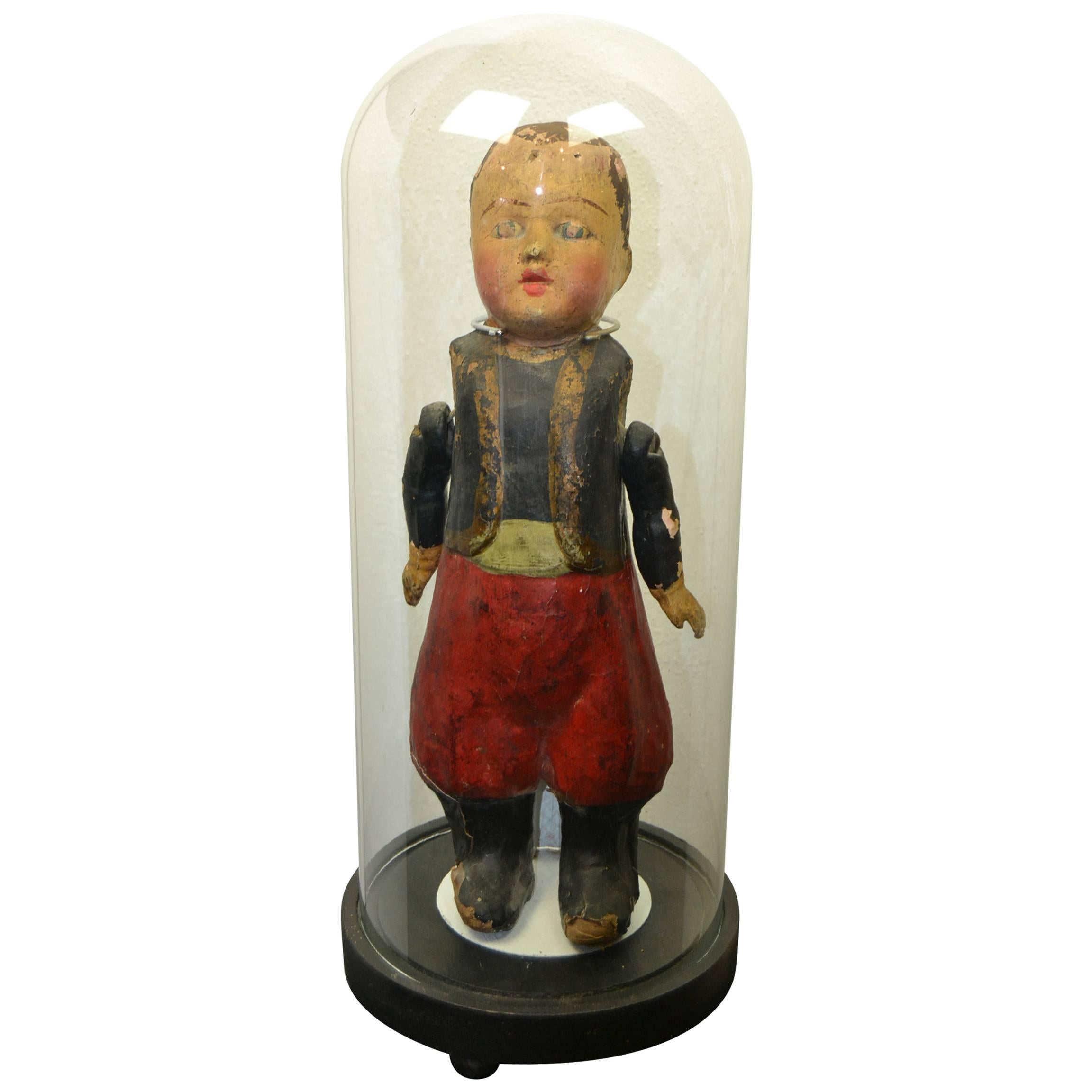 French Papier-Mâché Doll under Antique Glass Dome 9