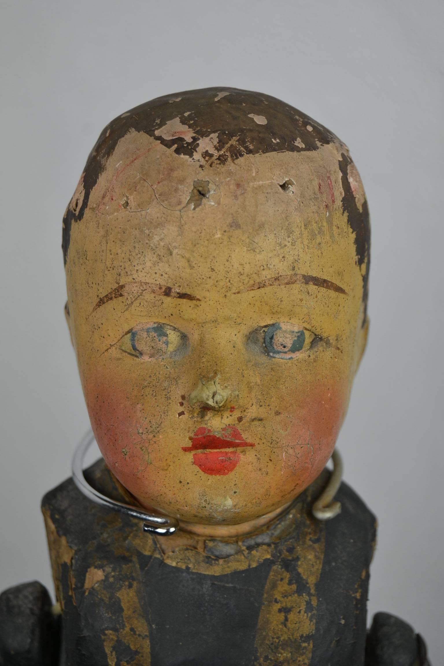 French Papier-Mâché Doll under Antique Glass Dome In Good Condition In Antwerp, BE