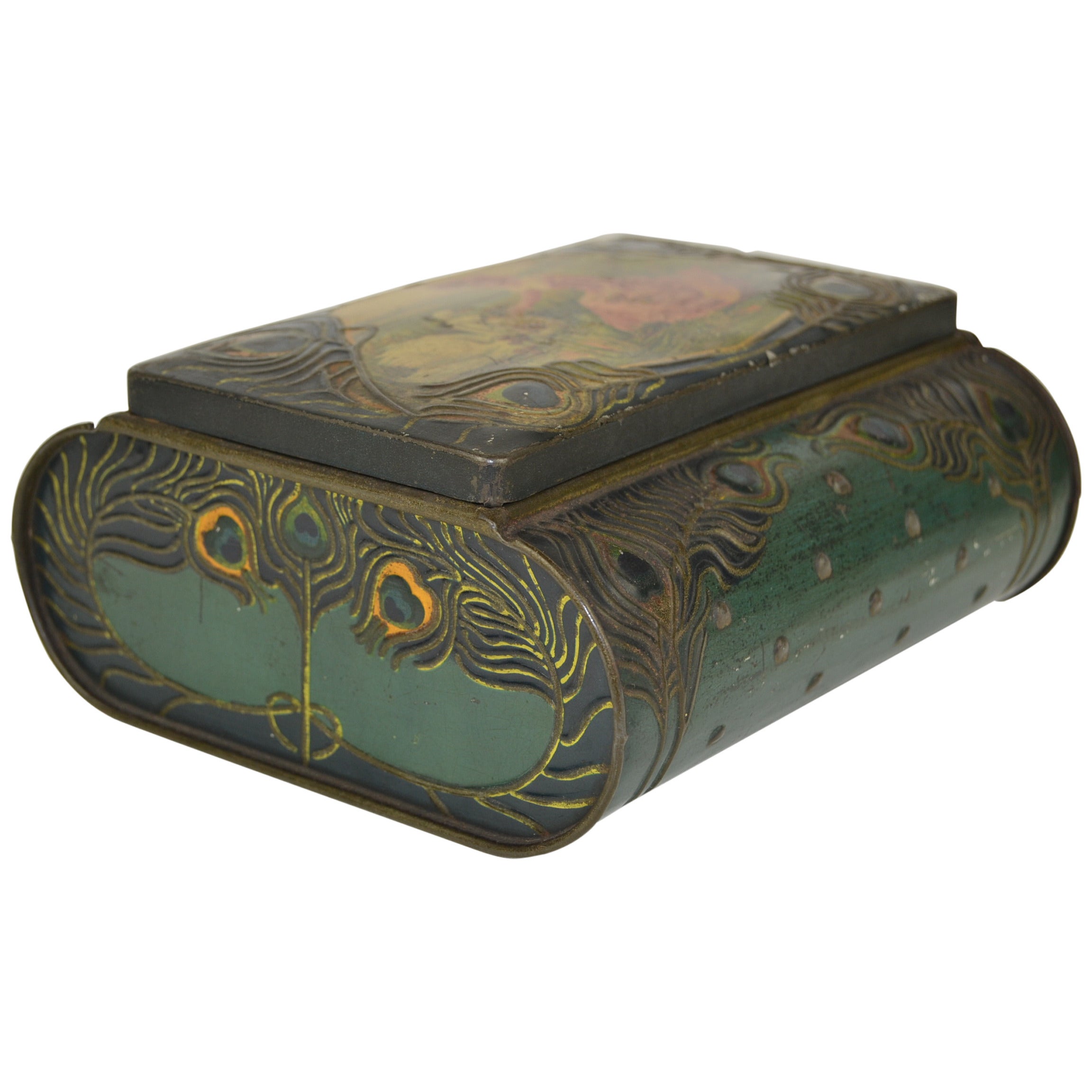 Charming and stylish rare Biscuit Tin  - Biscuit Tin Box - Biscuit Storage Box. 
This Antique Tin dates Early 20th century , circa 1900. 
It is a Lithographic Tin with an embossed design. 
The box was made for the Belgian Biscuit Factory De