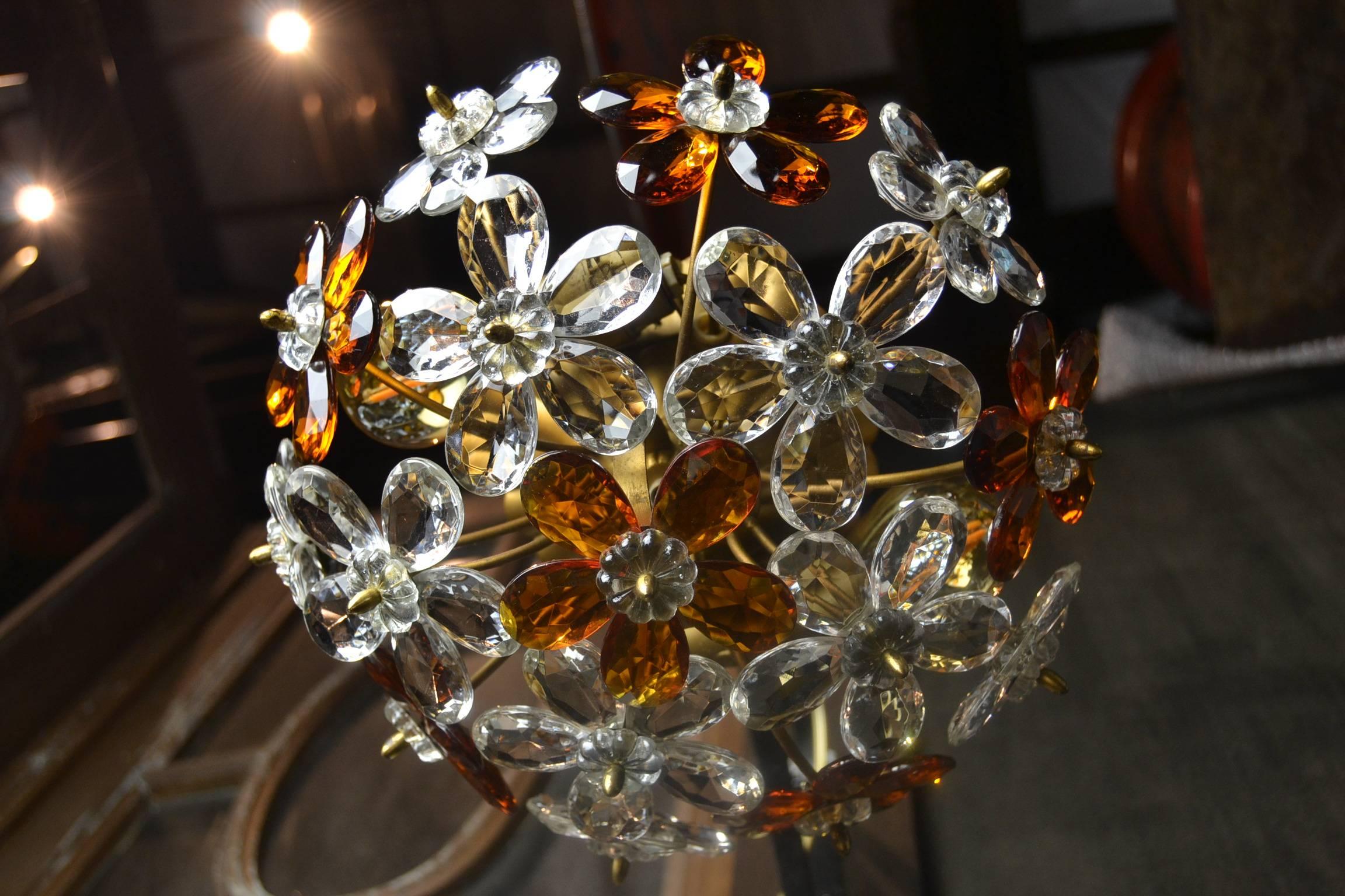  Floral Flush Mount With Crystal Flowers , Italy, Mid-20th Century  8
