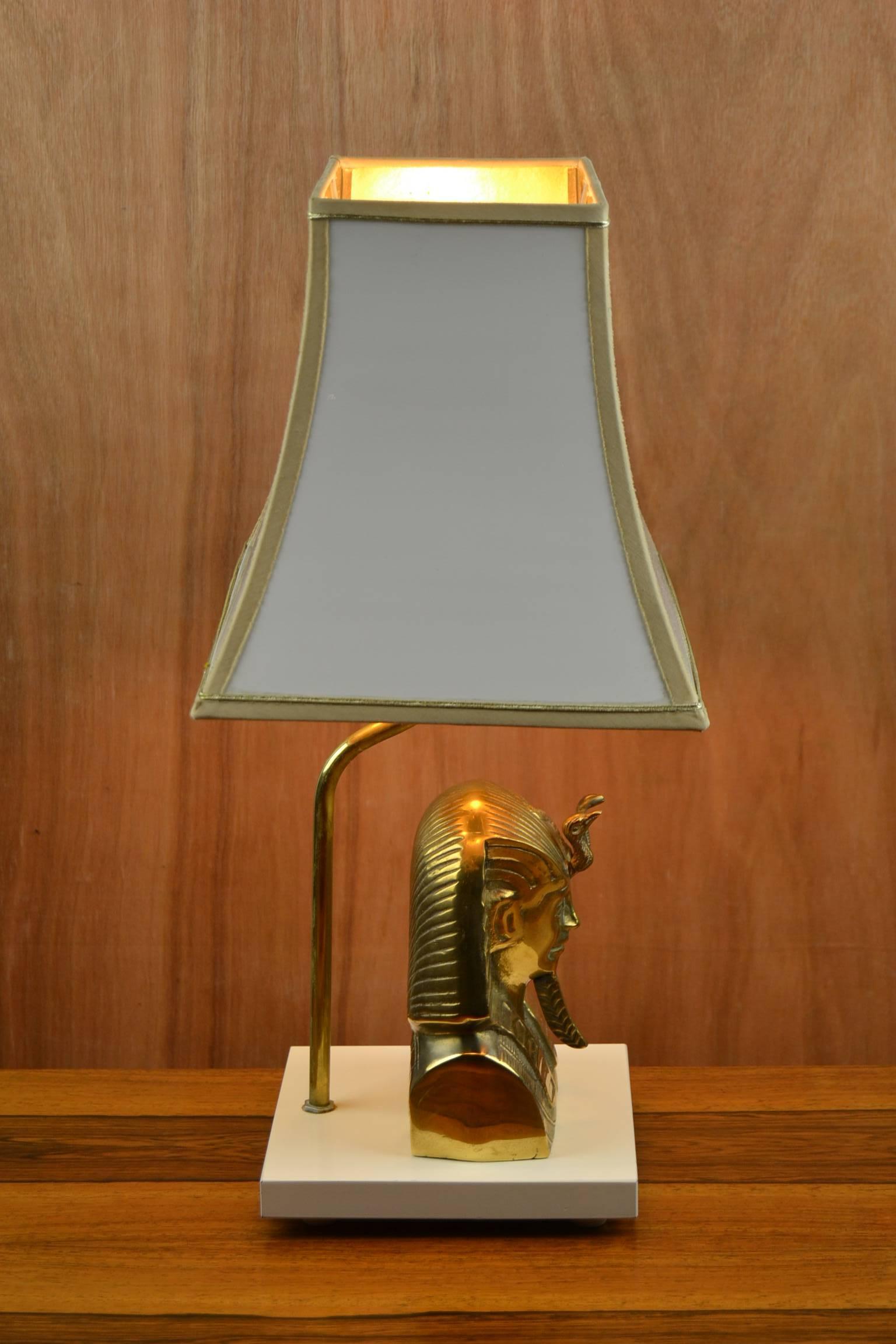 Brass Pharaoh Head Table Lamp, Hollywood Regency , 1970s 3