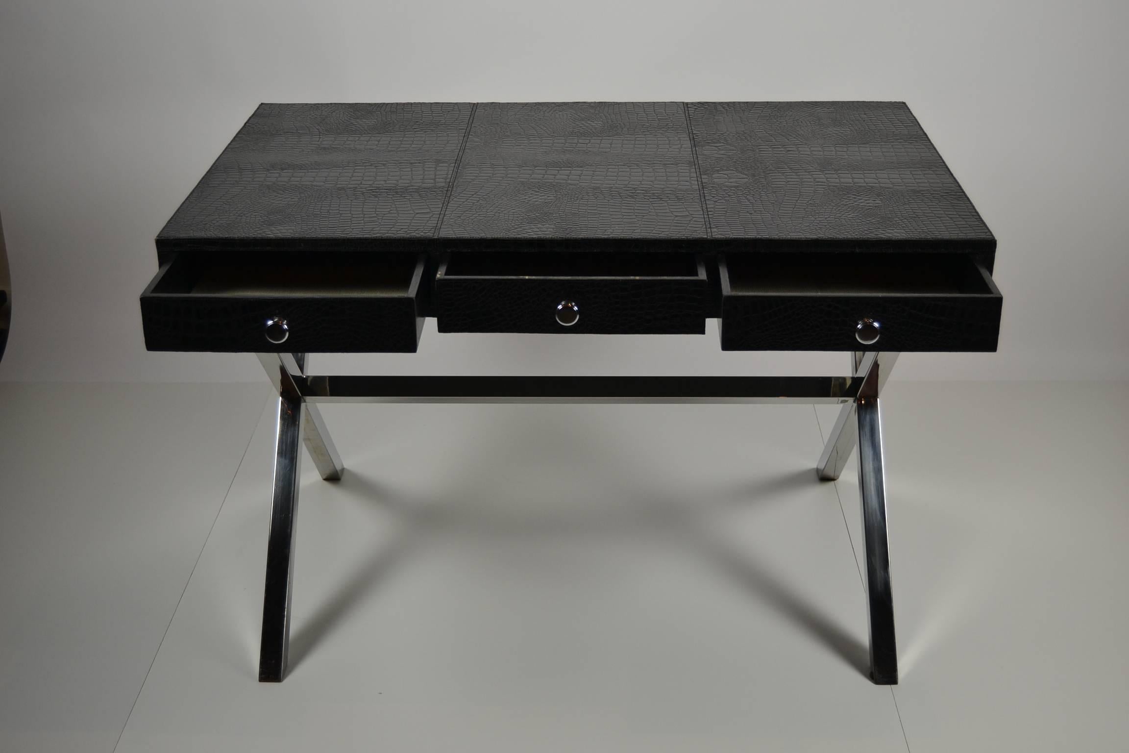 black leather desk