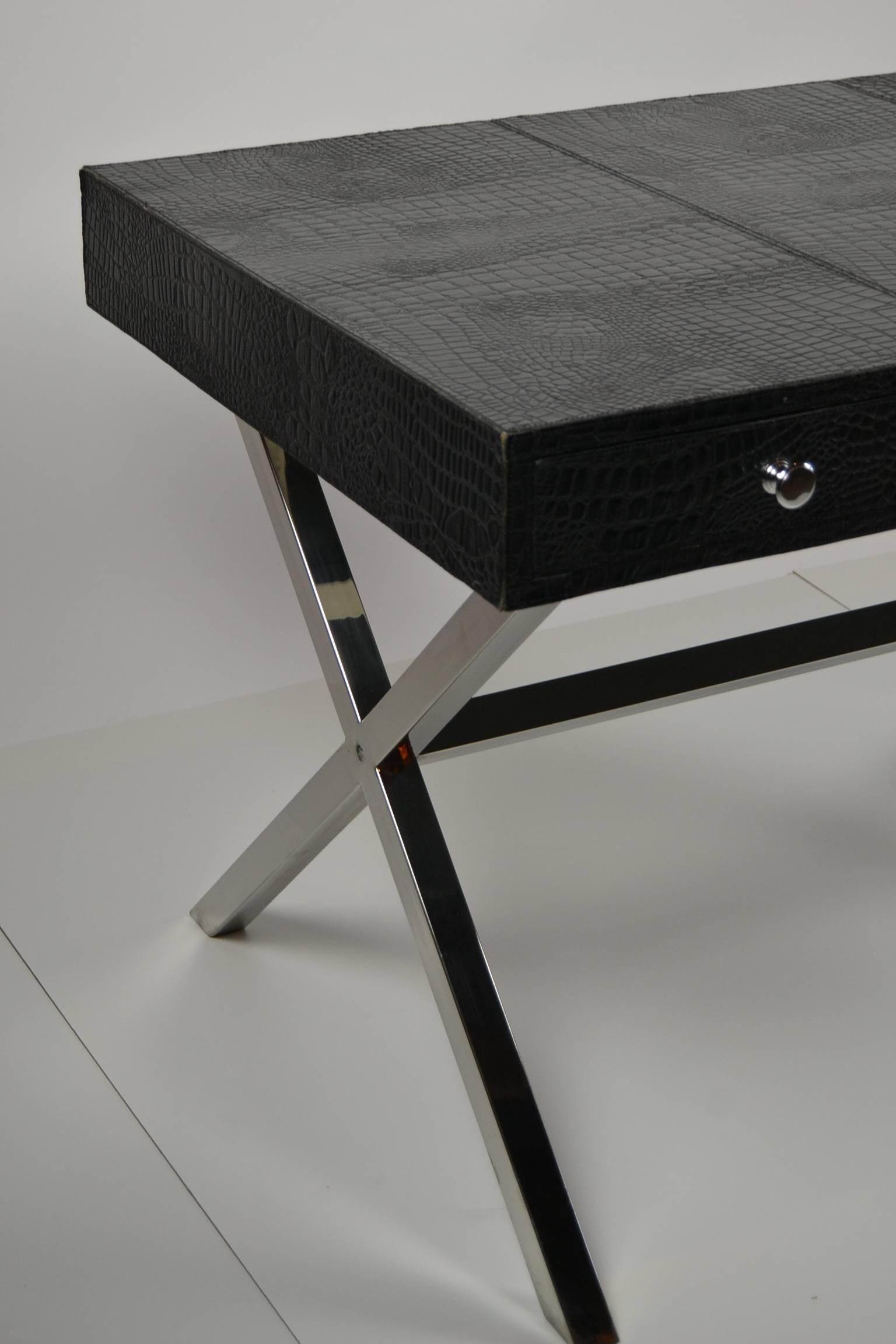 black leather table