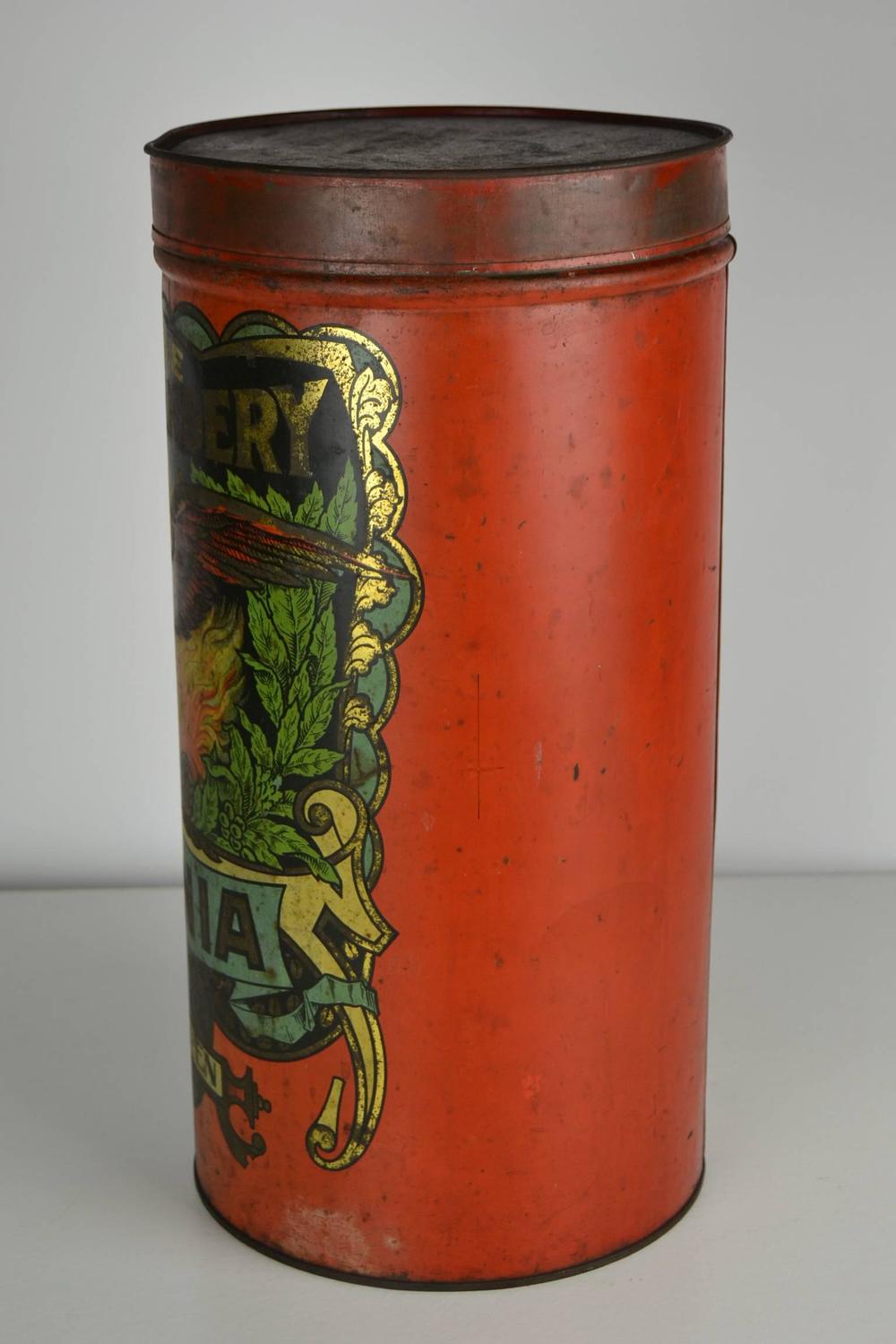 Very rare large Antique tin Coffee Bin with Eagle For Sale at 1stdibs