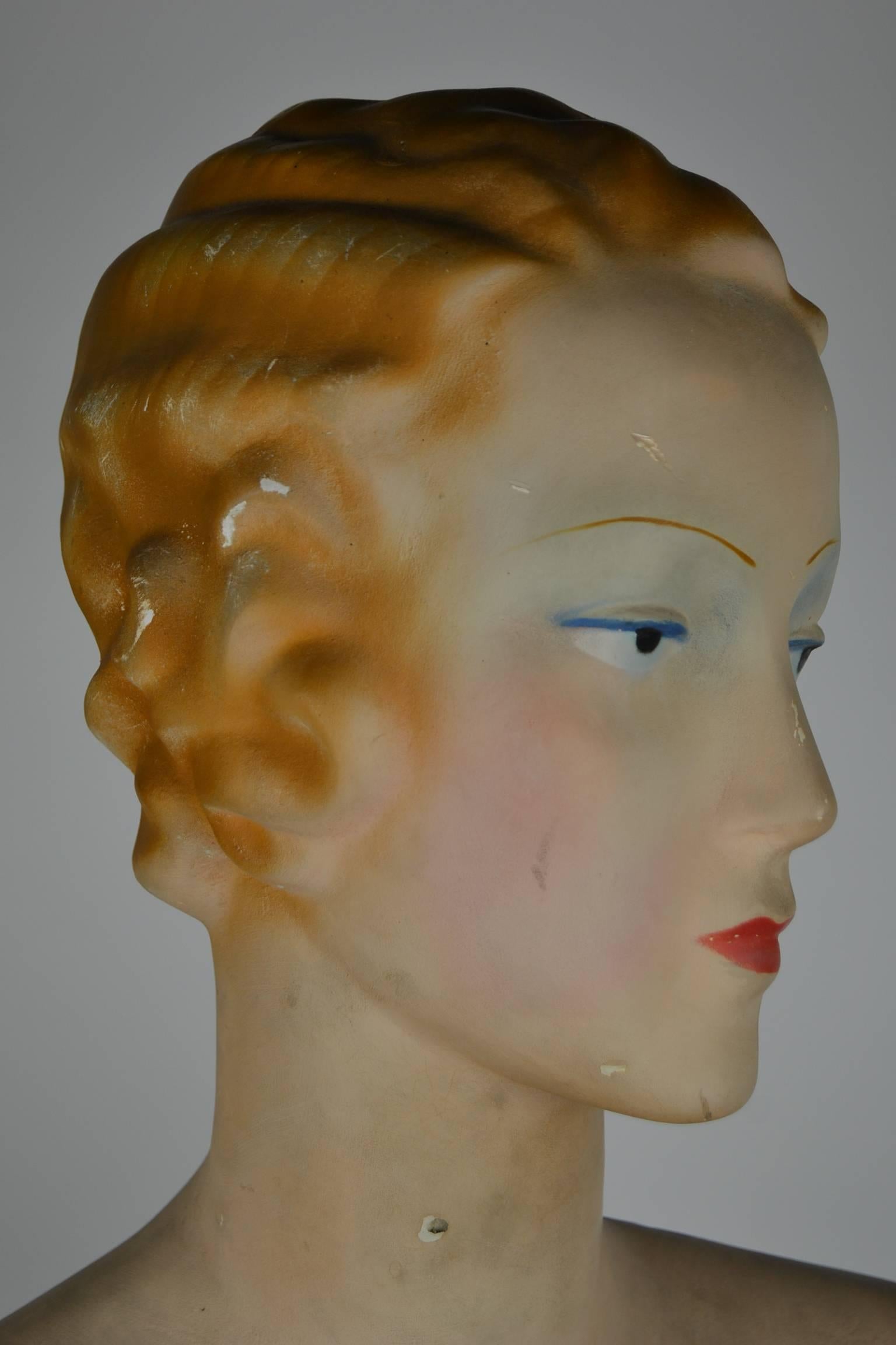 Plaster 1930s Siegel Mannequin or Bust, Counter Display