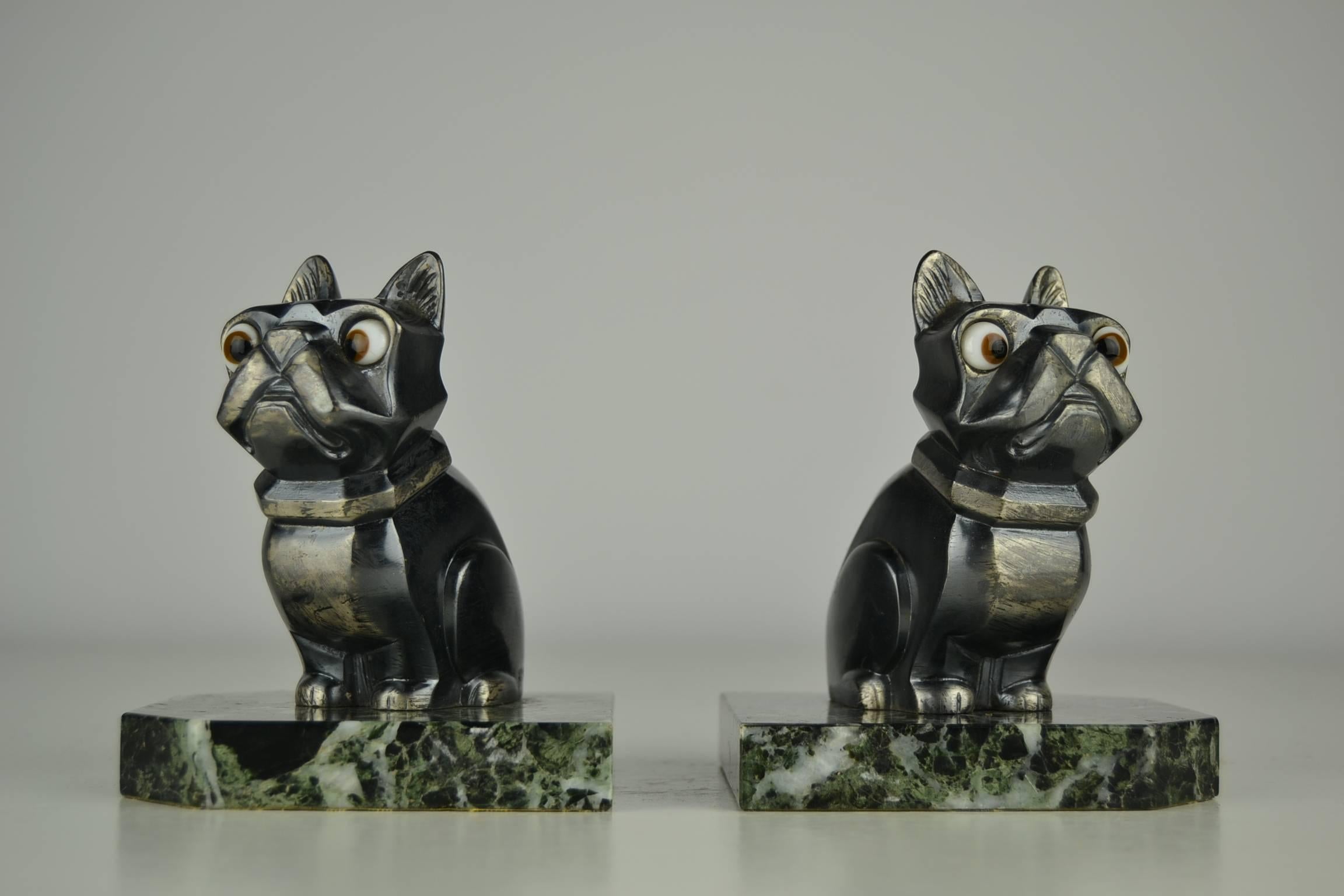 Vintage Pair of French Art Deco Bookends, Bulldogs, by H.Moreau, circa 1930s 1