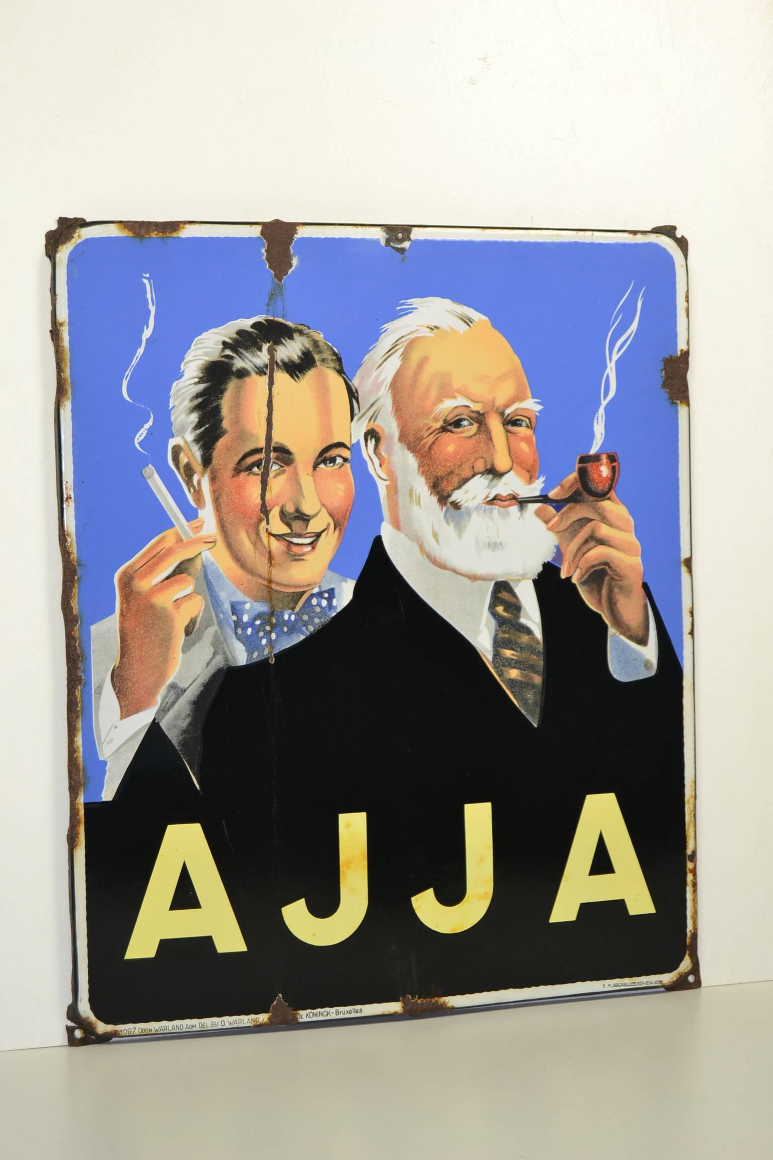 Vintage Enamel Advertising Sign Ajja Tobacco, 1950, Belgium  In Good Condition In Antwerp, BE