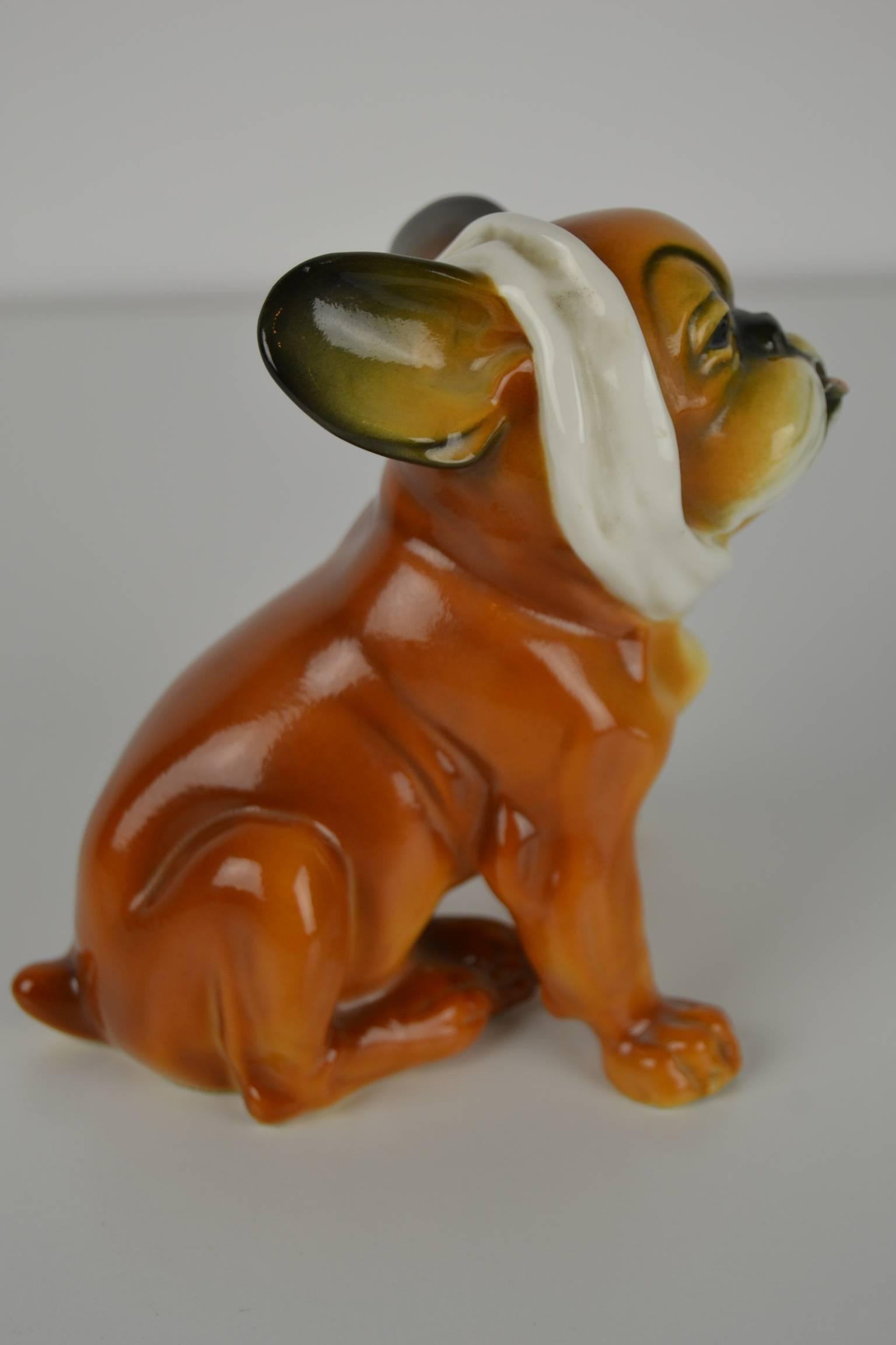 Antique Early 20th Century KARL ENS Volkstedt Porcelain Bulldog Figurine In Good Condition In Antwerp, BE