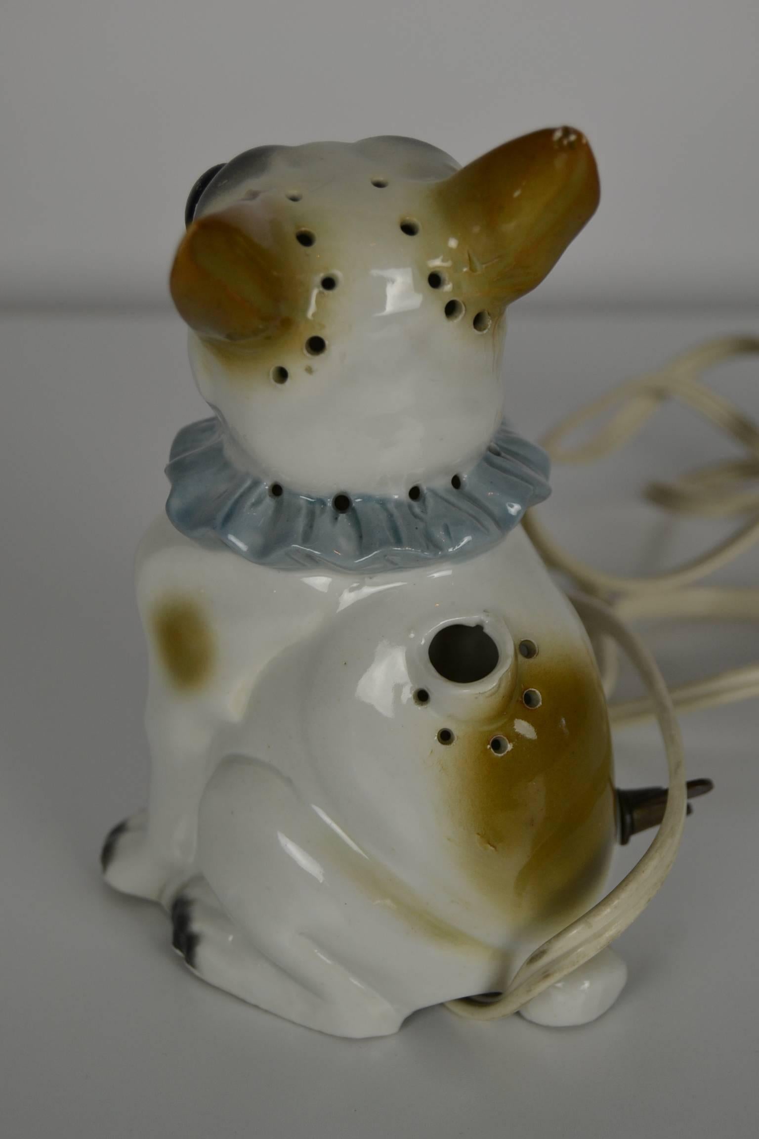 1920s Bavaria Porcelain Perfume Lamp French Bulldog In Good Condition In Retie, BE