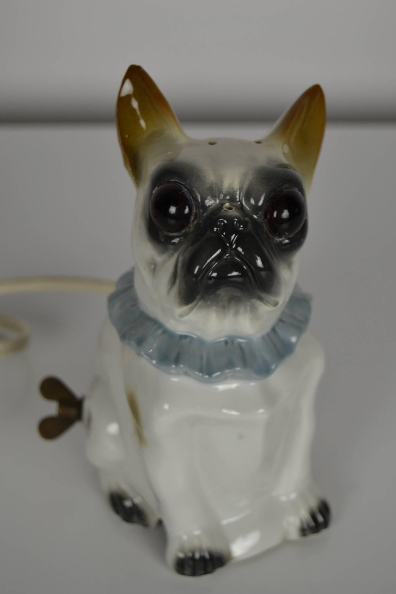 1920s Bavaria Porcelain Perfume Lamp French Bulldog 1