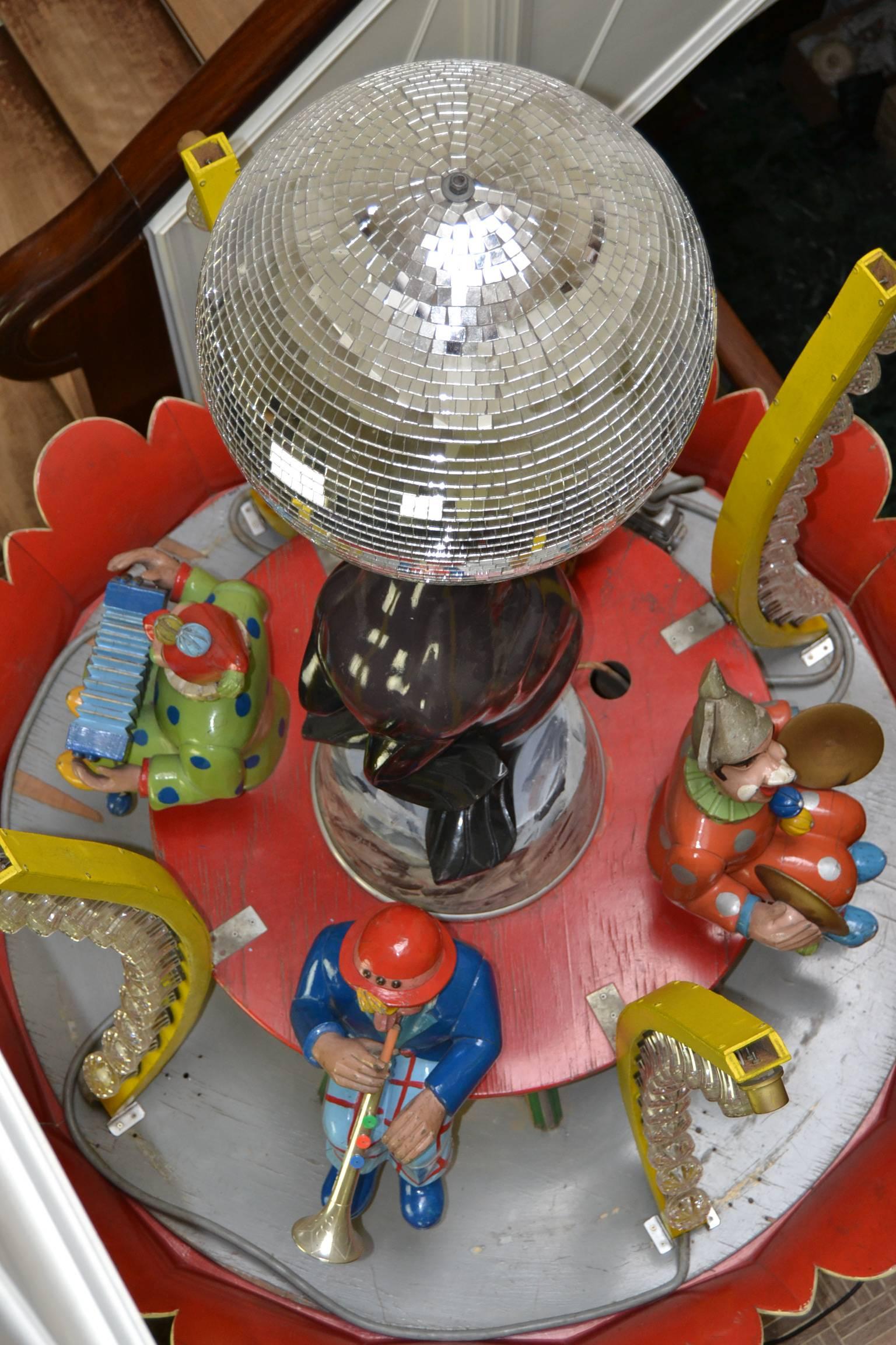 Wooden Center Carousel Ride with Clowns, Seal and Disco Ball for Hennecke, 1950s In Good Condition In Antwerp, BE