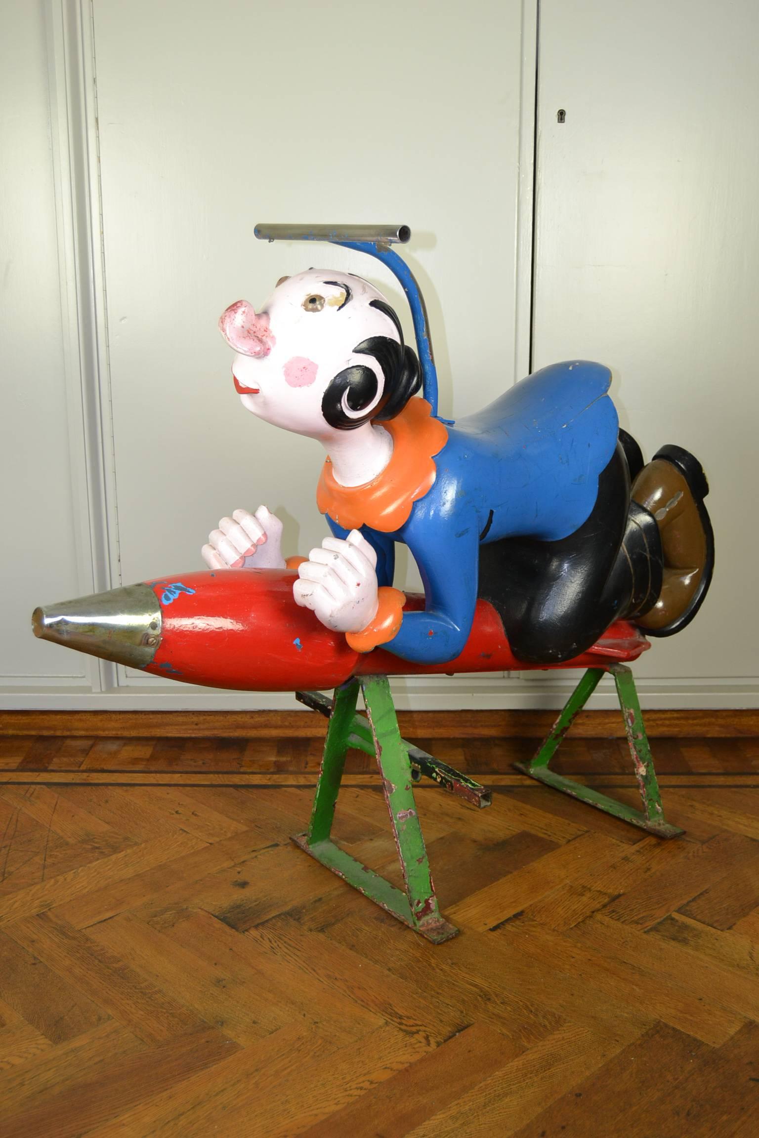 Carved Wooden Popey and  Olive Oyl Carousel Sculptures by Bernard Kindt, Belgium , 1950s For Sale